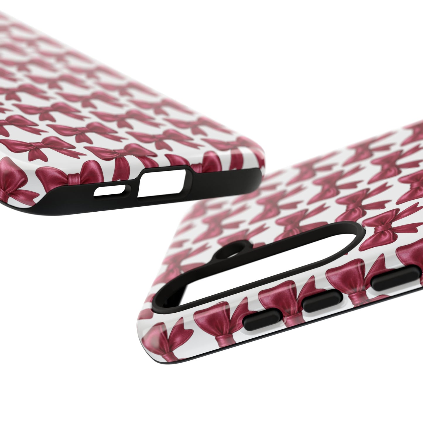 Coquette Samsung Case - Burgundy Bow Pattern Phone Cover, Girly Soft Aesthetic Gift, Cute Galaxy Case for Her