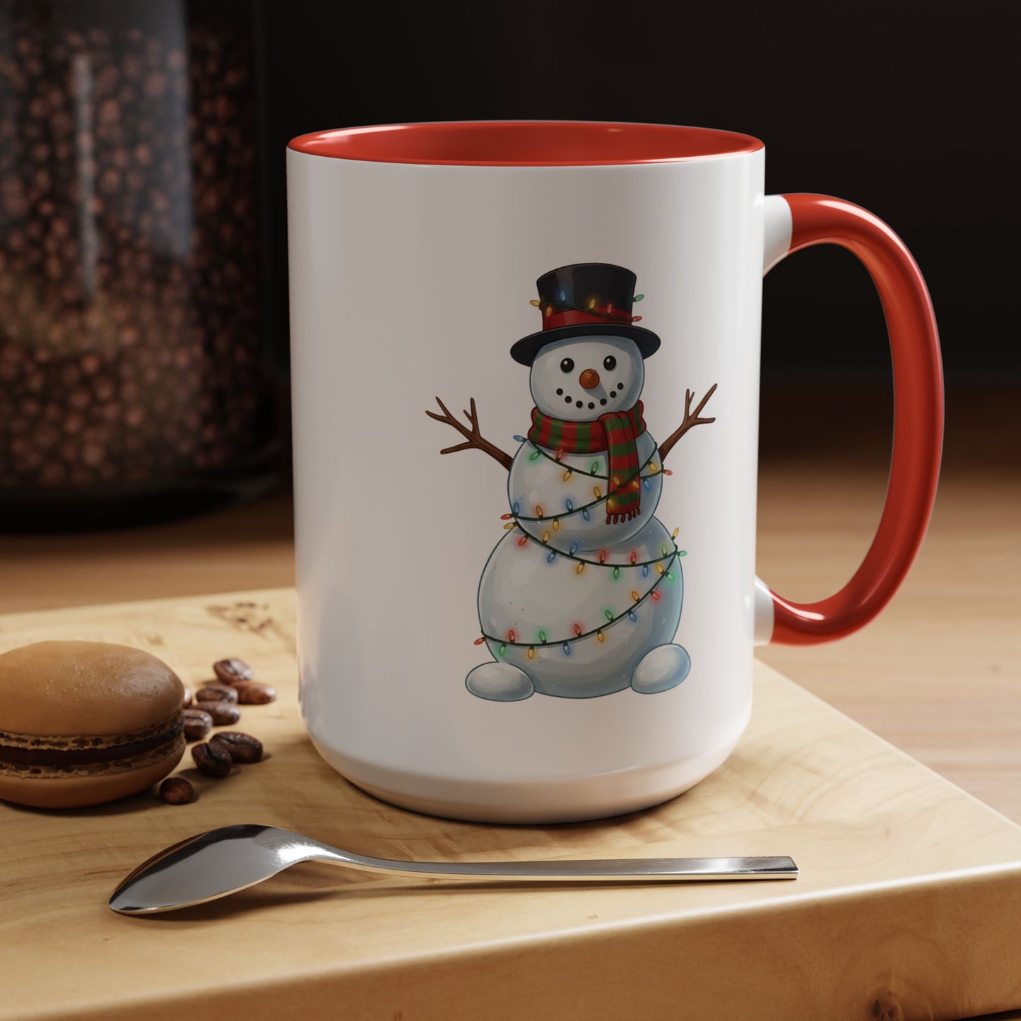 Snowman Christmas Mug, Snowman Wrapped in Lights Mug, Holiday Coffee Cup, Cute Winter Snowman Cup, Christmas Gift Mug, Xmas Cocoa Mug