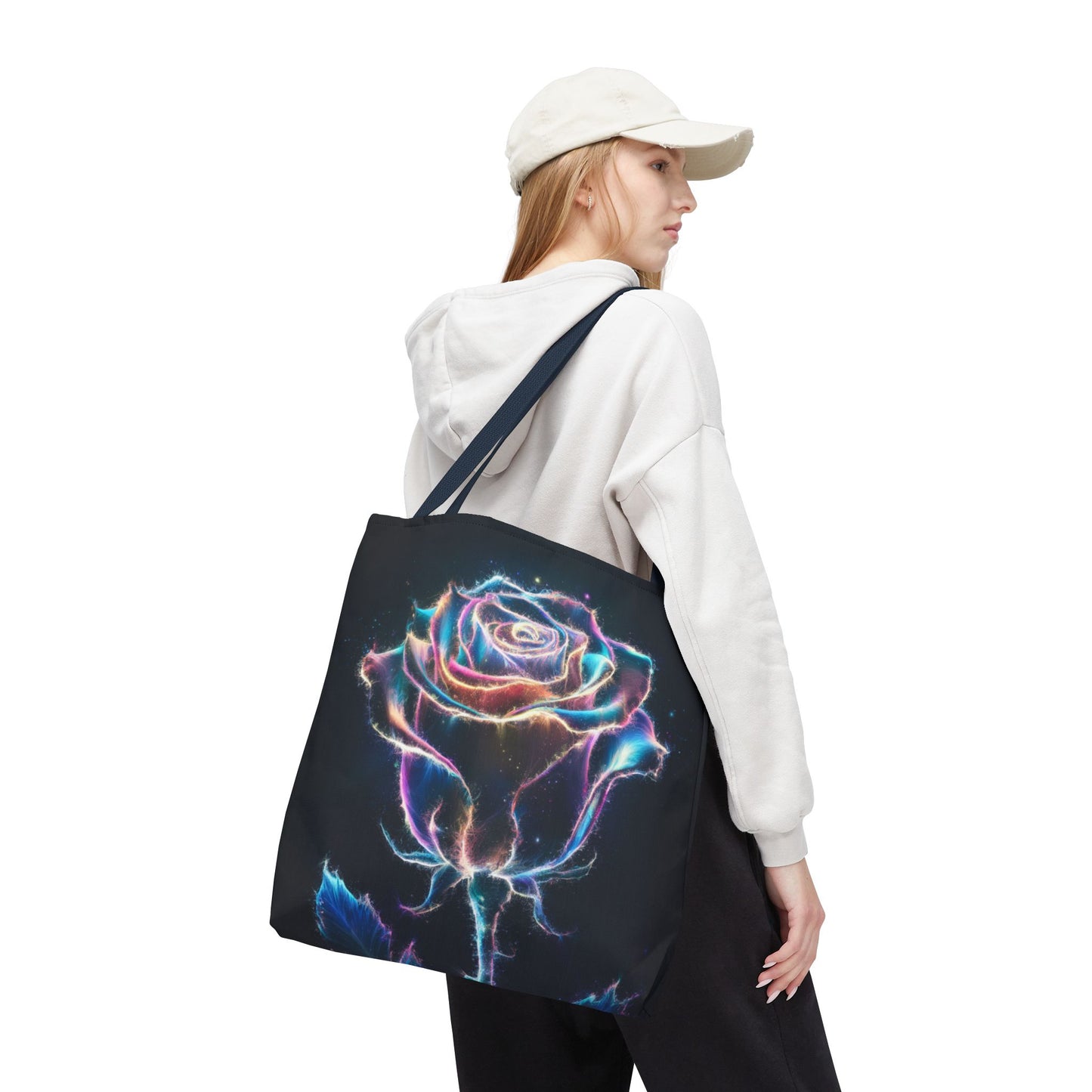 Neon Rose Tote Bag • Electric Floral Art Tote • Neon Glow Rose Canvas Carry-All • Vibrant Statement Floral Tote • Gift for Art Lovers