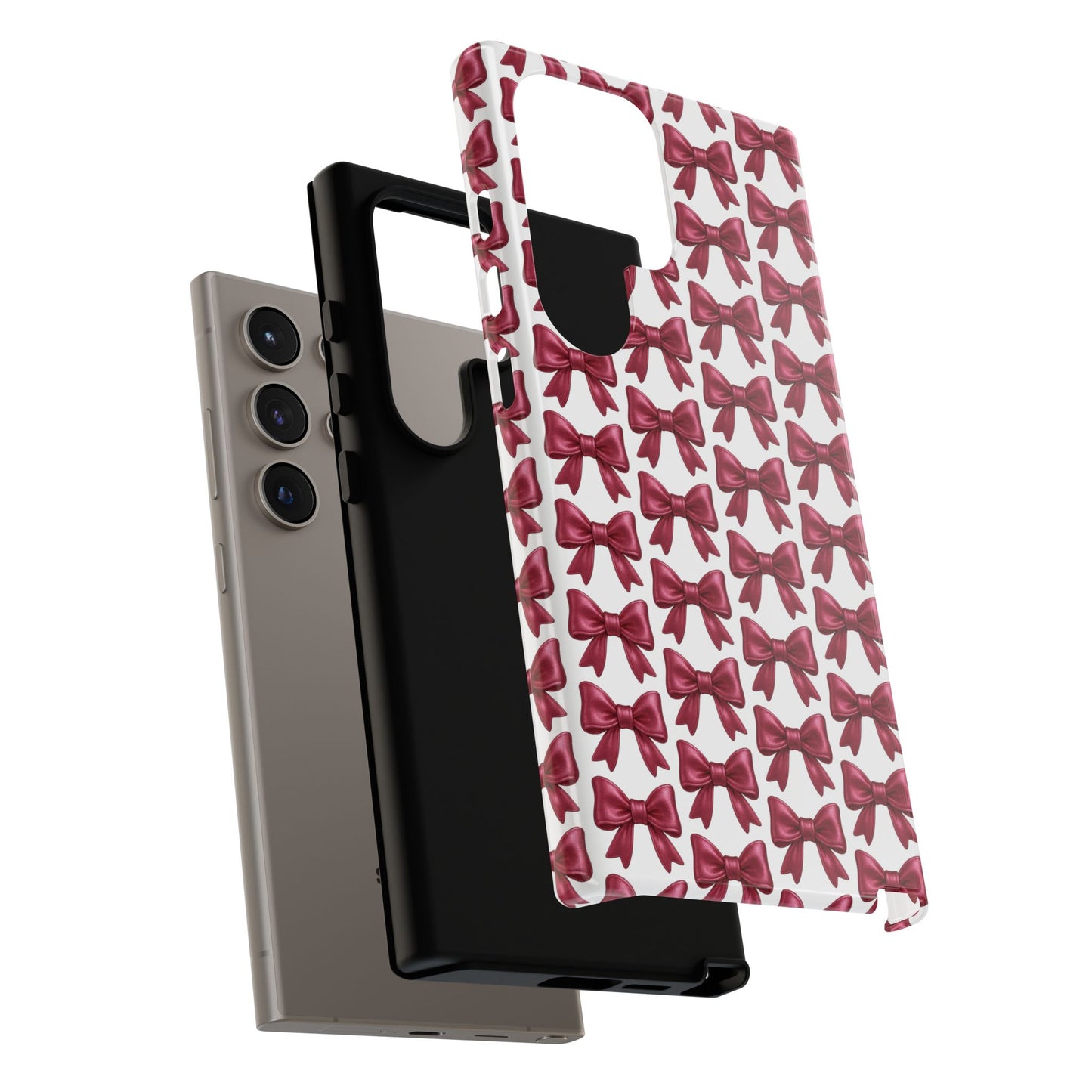 Coquette Samsung Case - Burgundy Bow Pattern Phone Cover, Girly Soft Aesthetic Gift, Cute Galaxy Case for Her