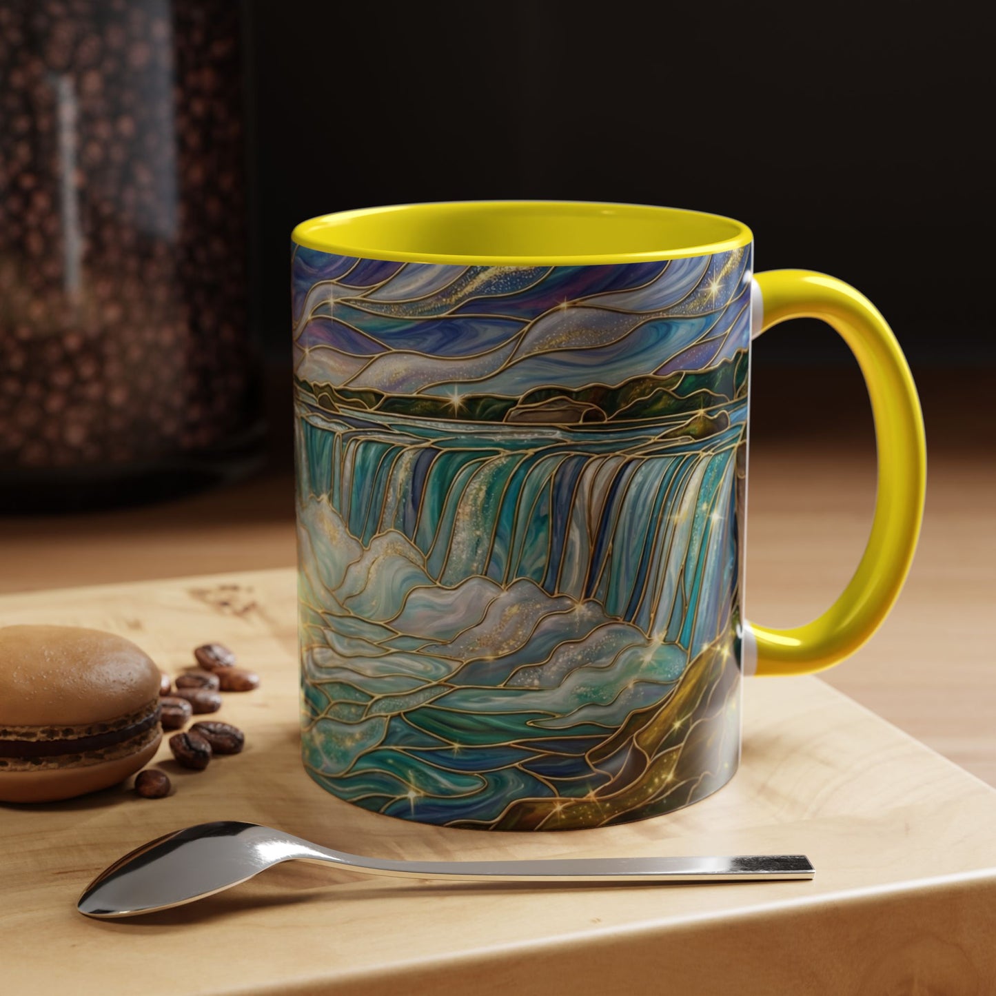 Faux Stained Glass Niagara Falls Mug, Waterfall Coffee Cup, Canada Souvenir Gift, Upstate New York Travel Memento, Nature Lover Tea Cup