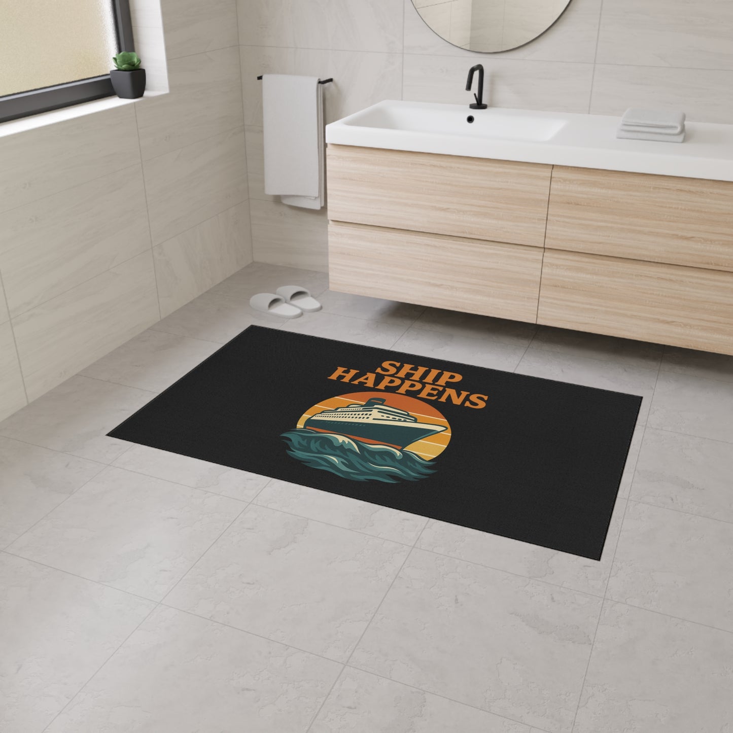 Floor Mat - Cruise Ship 'Ship Happens' Design Nautical Decor Gift for Traveler Ocean Mat Sea Decoration