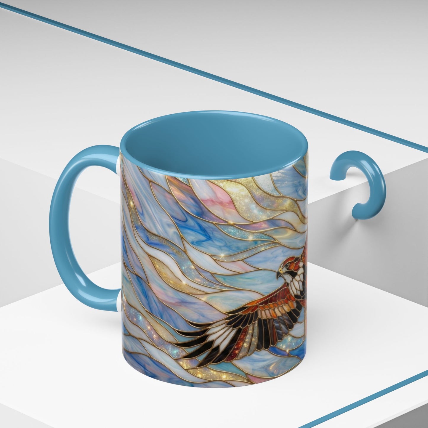 Hawk Coffee Mug, Stained Glass Hawk Mug, Bird of Prey Art Mug, Nature Lover Gift, Unique Ceramic Coffee Cup, 11oz 15oz Wildlife Mug