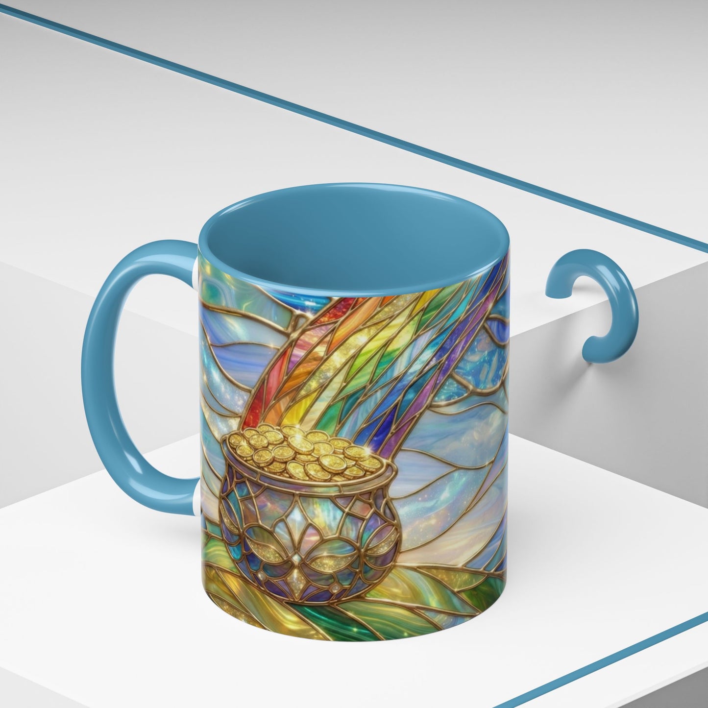 Stained Glass Rainbow Mug, Pot Of Gold Coffee Cup, St Patricks Day Gift, Magical Fantasy Tea Cup, Lucky Irish Leprechaun, Colorful Art