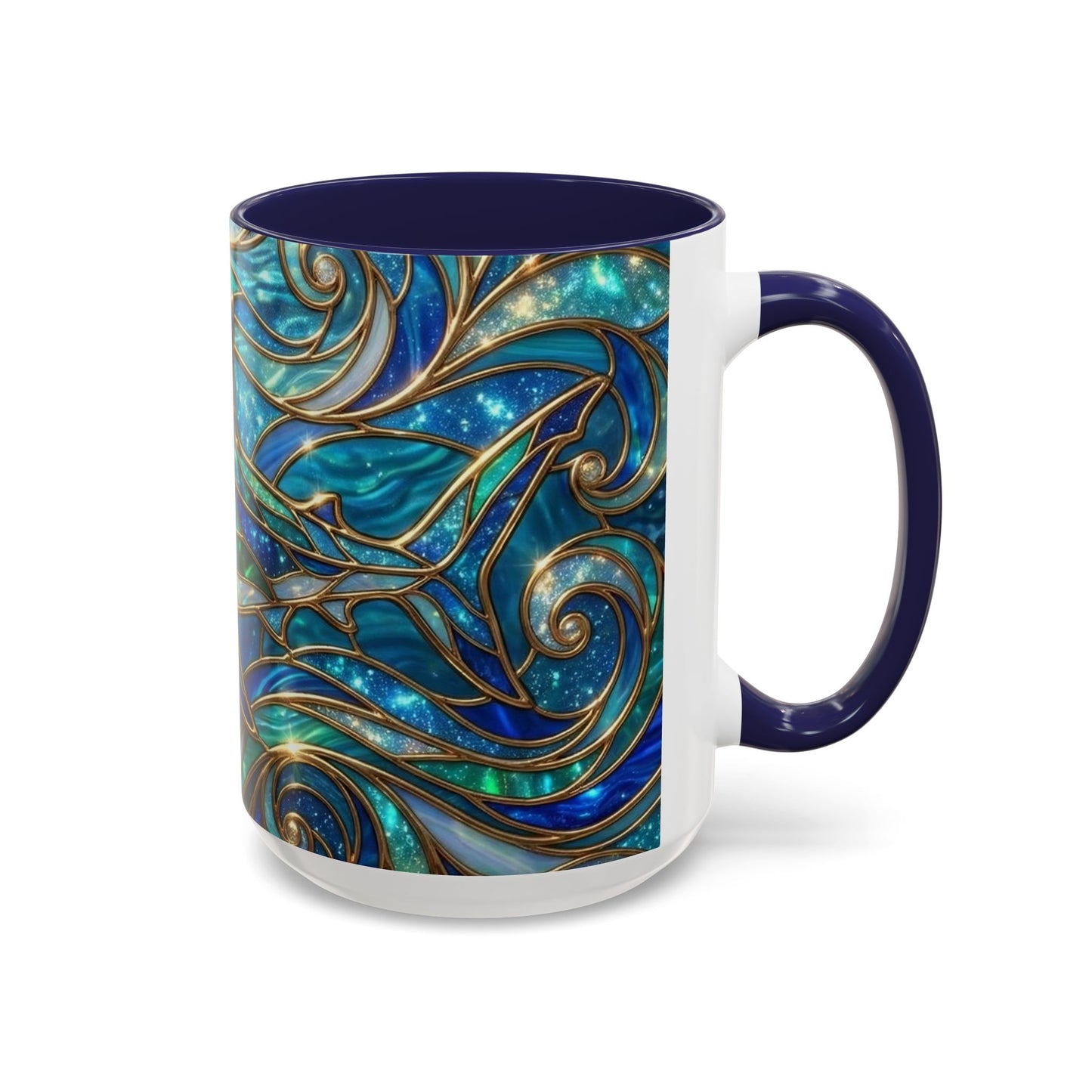 Stained Glass Shark Mug, Ocean Art Coffee Cup, Blue Shark Gift, Sea Life Ceramic Mug, Artistic Shark Design, Marine Lover Gift, Unique Ocean Mug