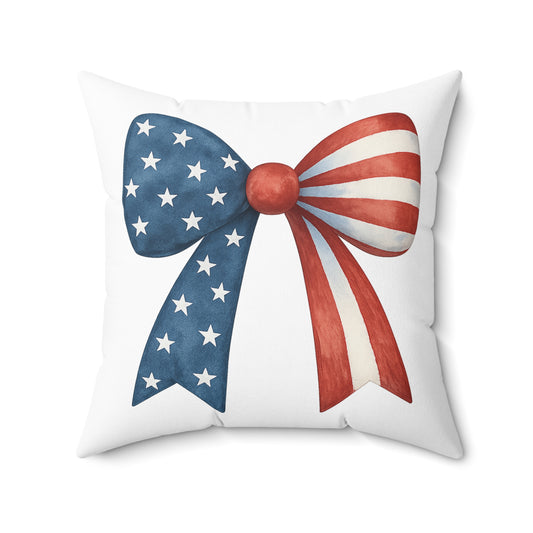 Patriotic Bow Throw Pillow | 4th of July Pillow | American Flag Decor | USA Stars Stripes Pillow | July 4th Home Decor | Red White Blue Pillow