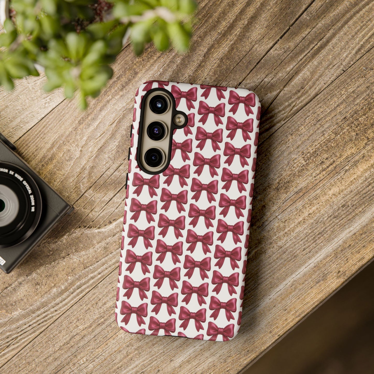 Coquette Samsung Case - Burgundy Bow Pattern Phone Cover, Girly Soft Aesthetic Gift, Cute Galaxy Case for Her