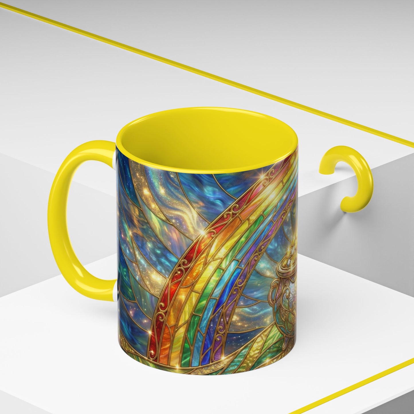 Stained Glass Pot of Gold Mug, Rainbow Coffee Cup, St Patricks Day Gift, Magical Fantasy Tea Mug, Celestial Drinkware, Lucky Irish Gift