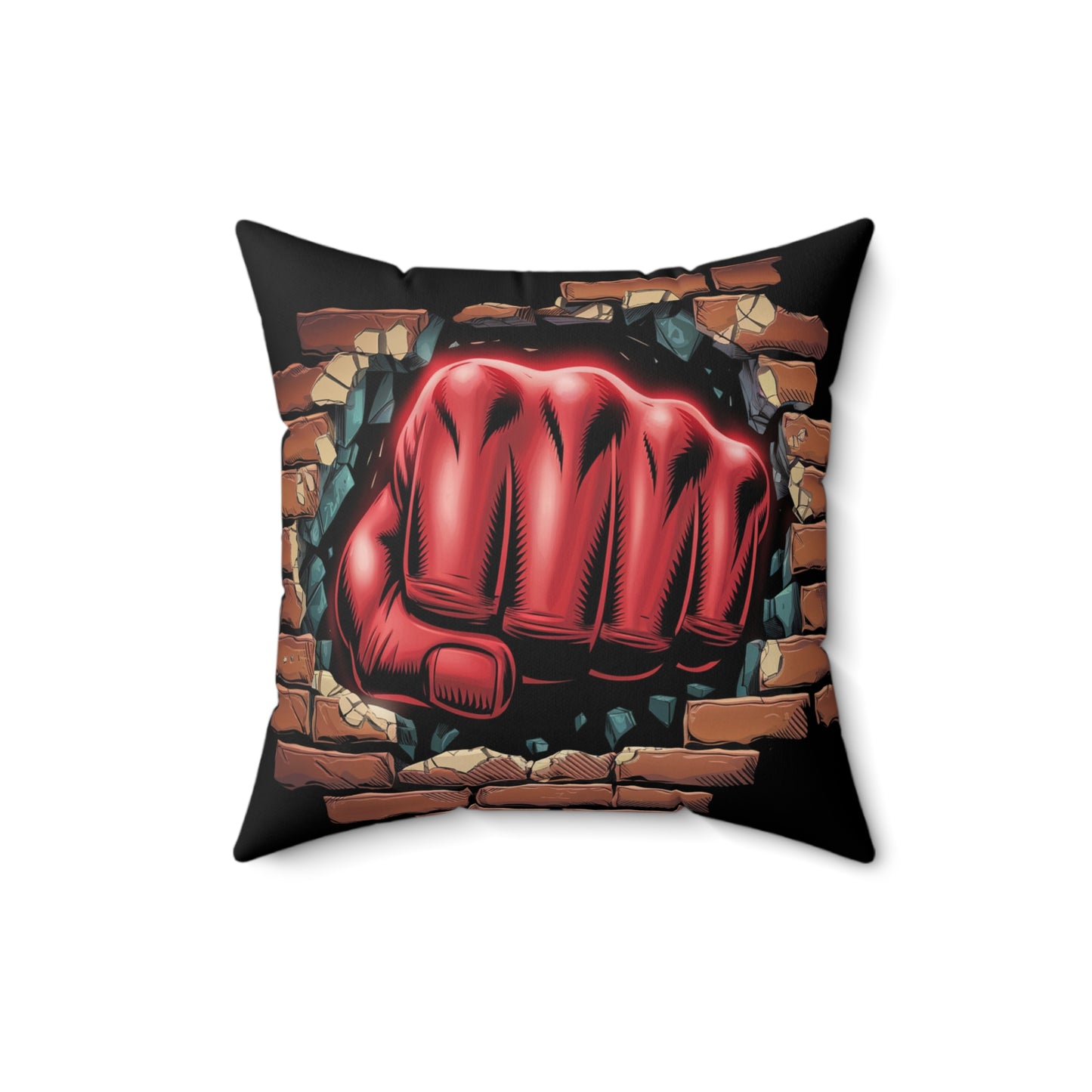 Pillow - Red Fist Smashing Through Brick Wall Design