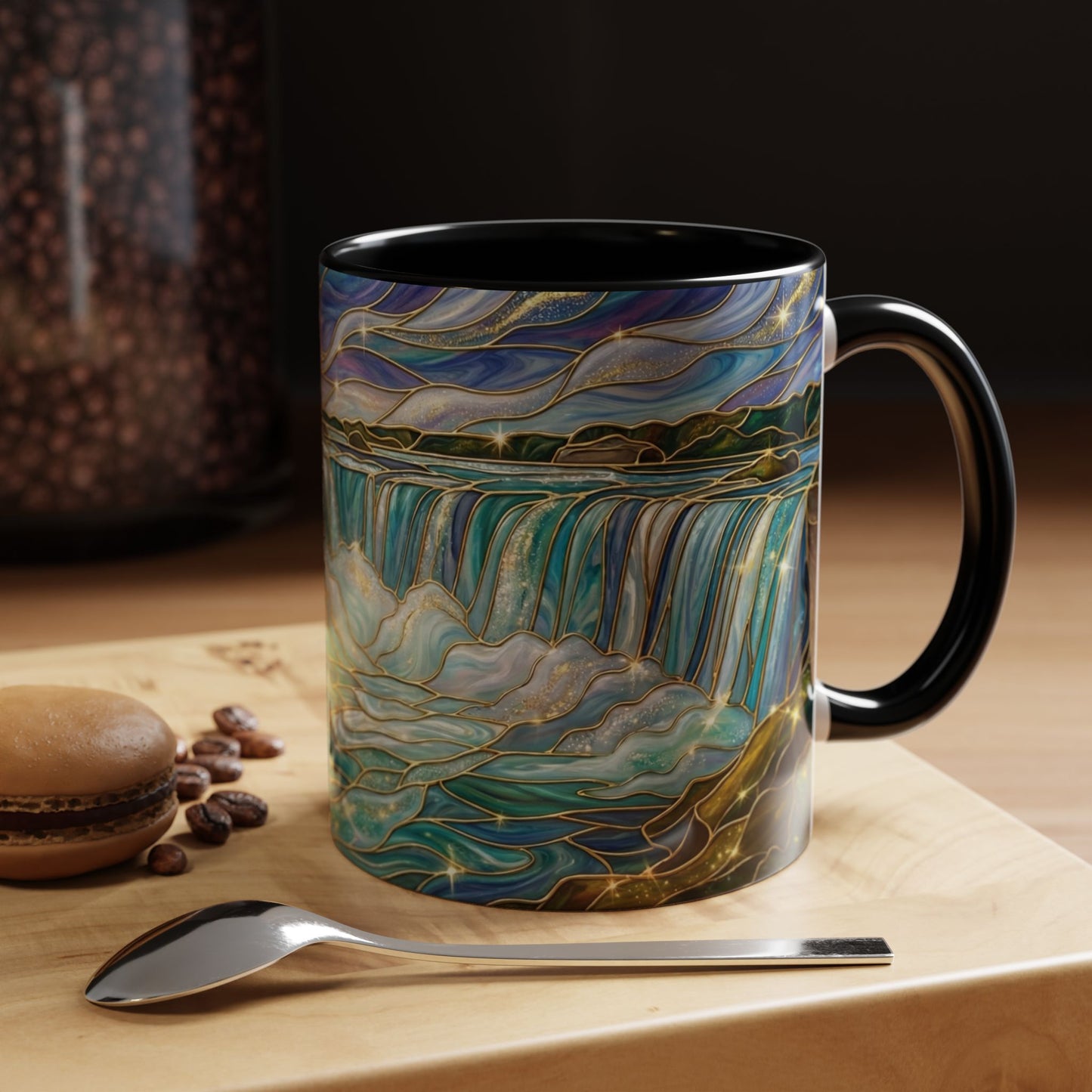 Faux Stained Glass Niagara Falls Mug, Waterfall Coffee Cup, Canada Souvenir Gift, Upstate New York Travel Memento, Nature Lover Tea Cup