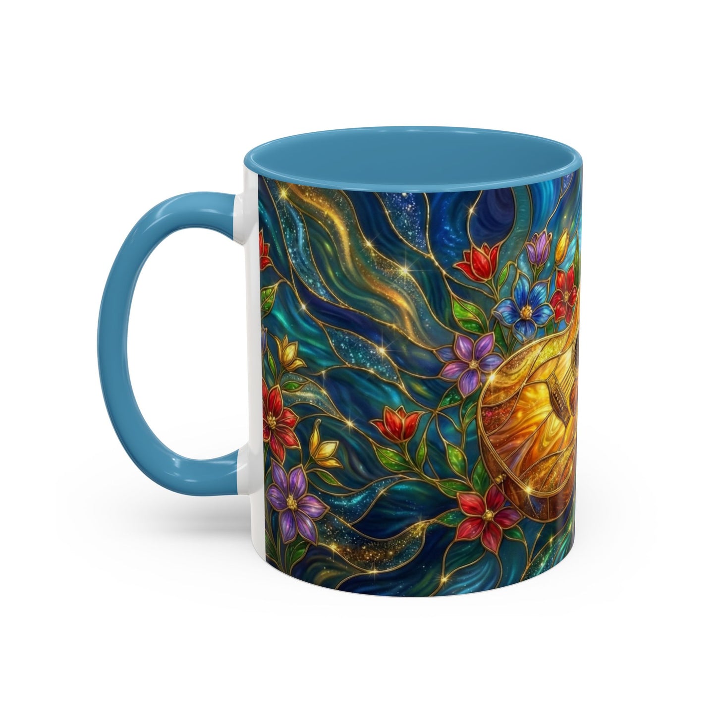 Guitar Coffee Mug, Stained Glass Guitar Art Mug, Music Lover Gift, Floral Acoustic Guitar Mug, Ceramic Coffee Cup, Unique Musician Gift, 11oz