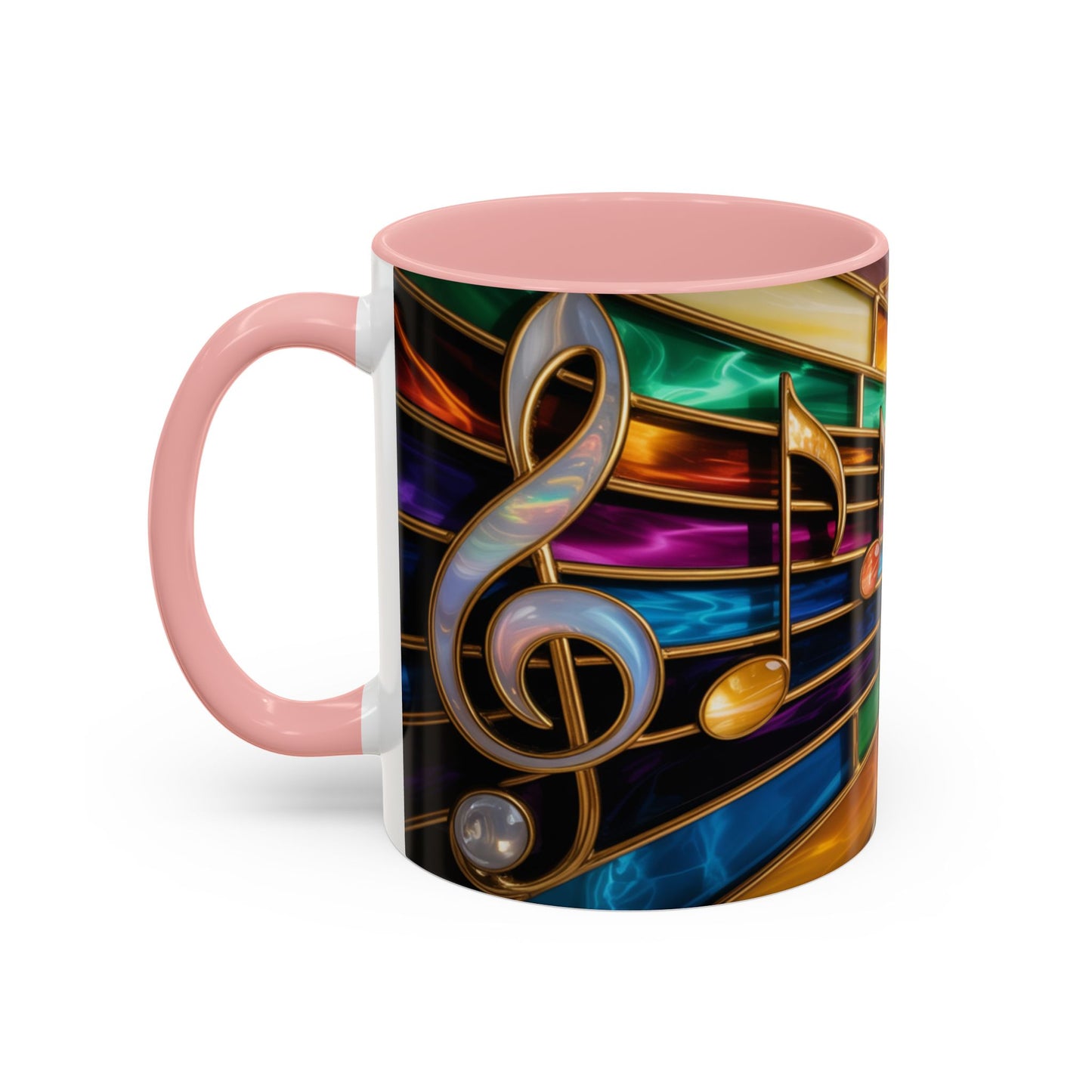 Stained glass music mug, musical notes coffee cup, colorful musician gift mug, music lover present, treble clef art mug, music teacher gift
