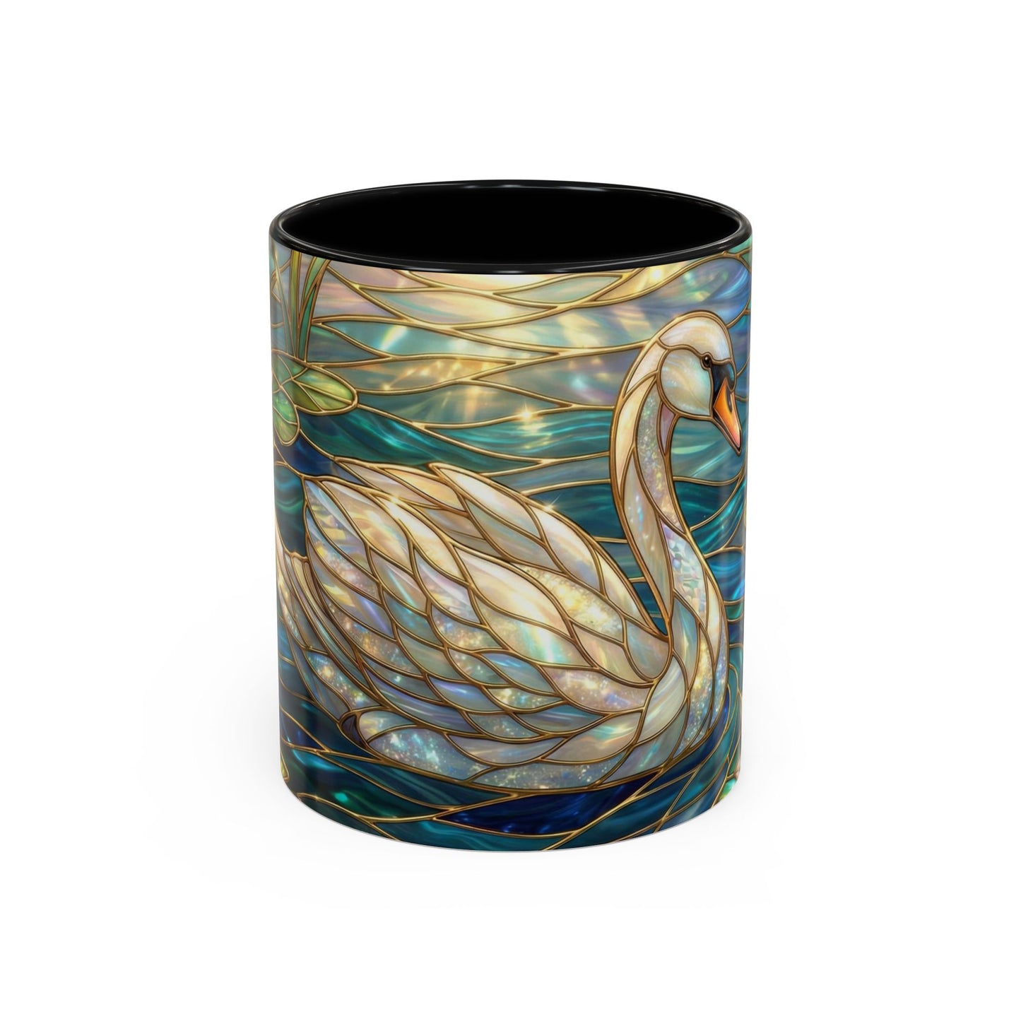 Stained Glass Swan Mug, Swan Coffee Cup, Elegant Swan Art Mug, Nature Decor Gift, Lake Swan Mug, Serene Animal Coffee Cup
