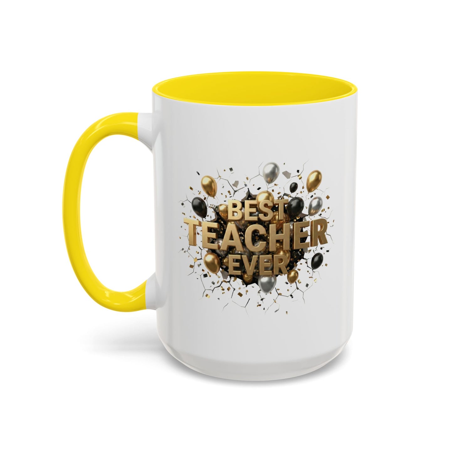 Personalized Teacher Mug, Best Teacher Ever Gift, Custom Educator Coffee Cup, 3D Gold Balloon Design, Teacher Appreciation Present