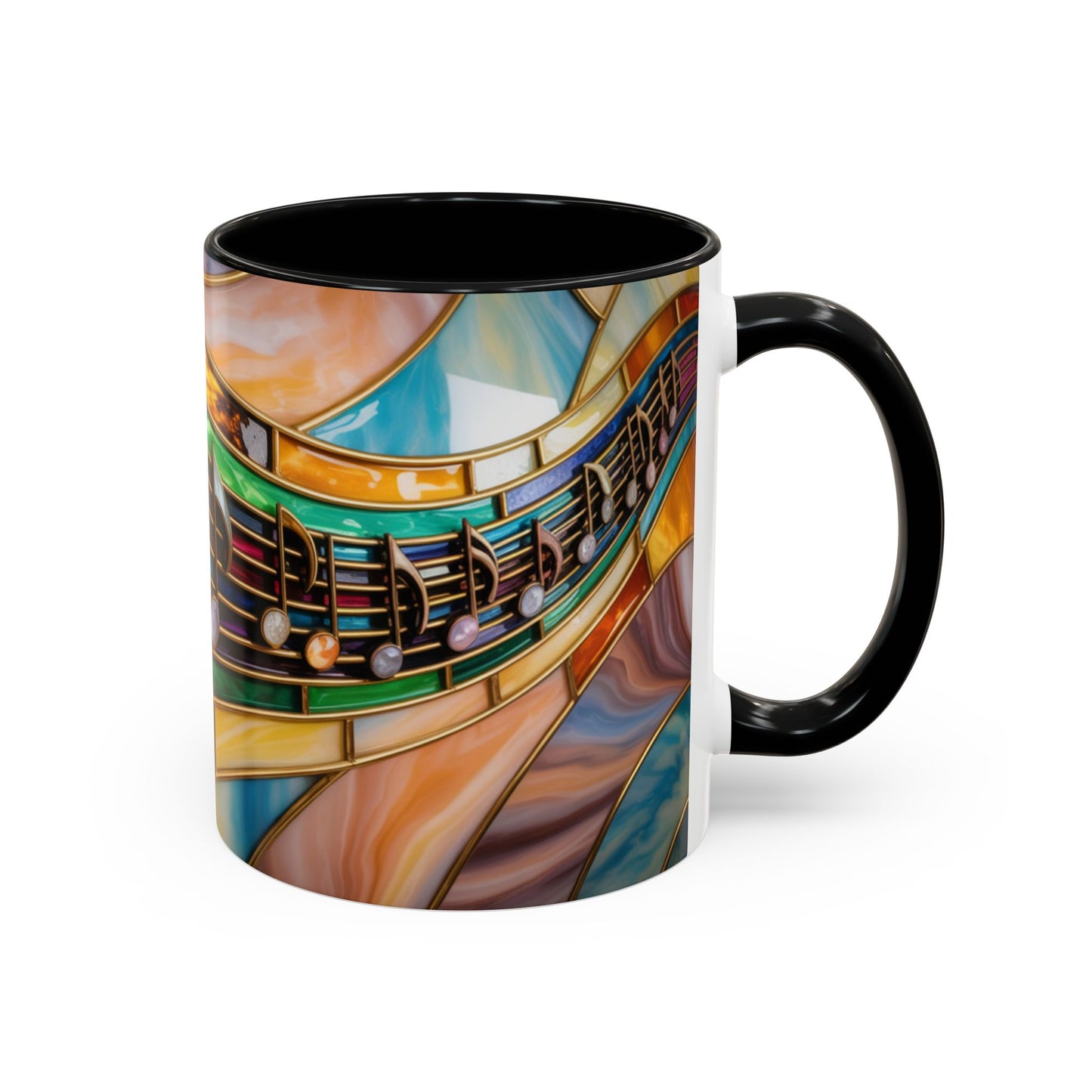 Stained glass music mug, musical notes coffee cup, colorful musician gift mug, music lover present, treble clef art mug, music teacher gift