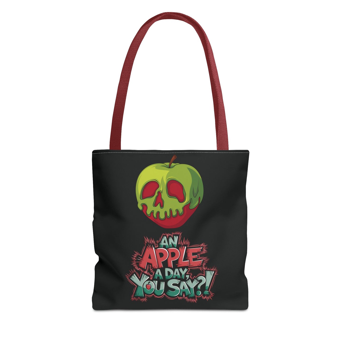 Spooky Halloween Tote Bag – Poison Apple Design – Funny Gothic Tote – Trick or Treat Bag – Creepy Apple Pun Gift – Black Tote Bag