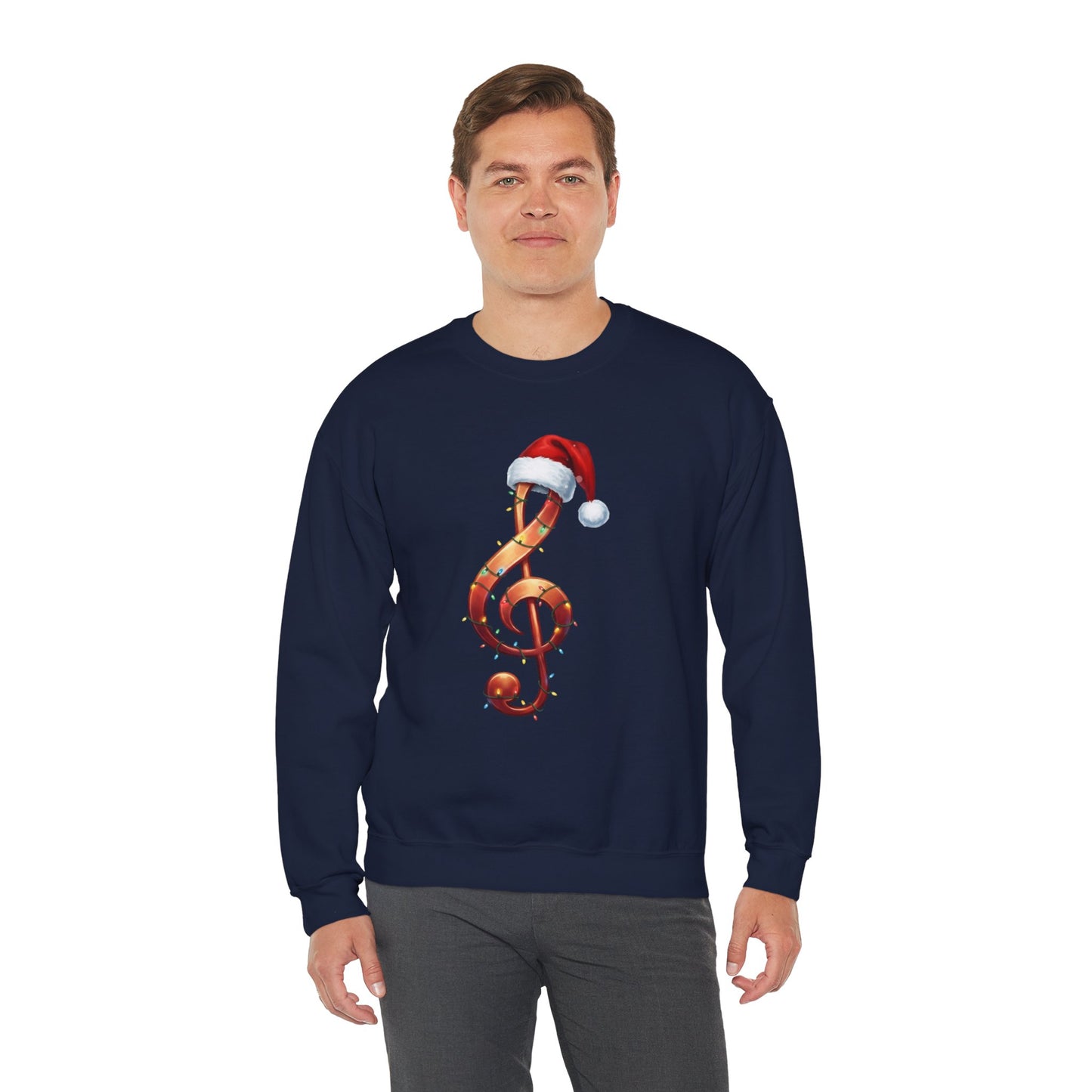 Christmas treble clef sweatshirt, music note Santa hat shirt, Christmas lights music lover sweater, musician holiday crewneck, Xmas gift