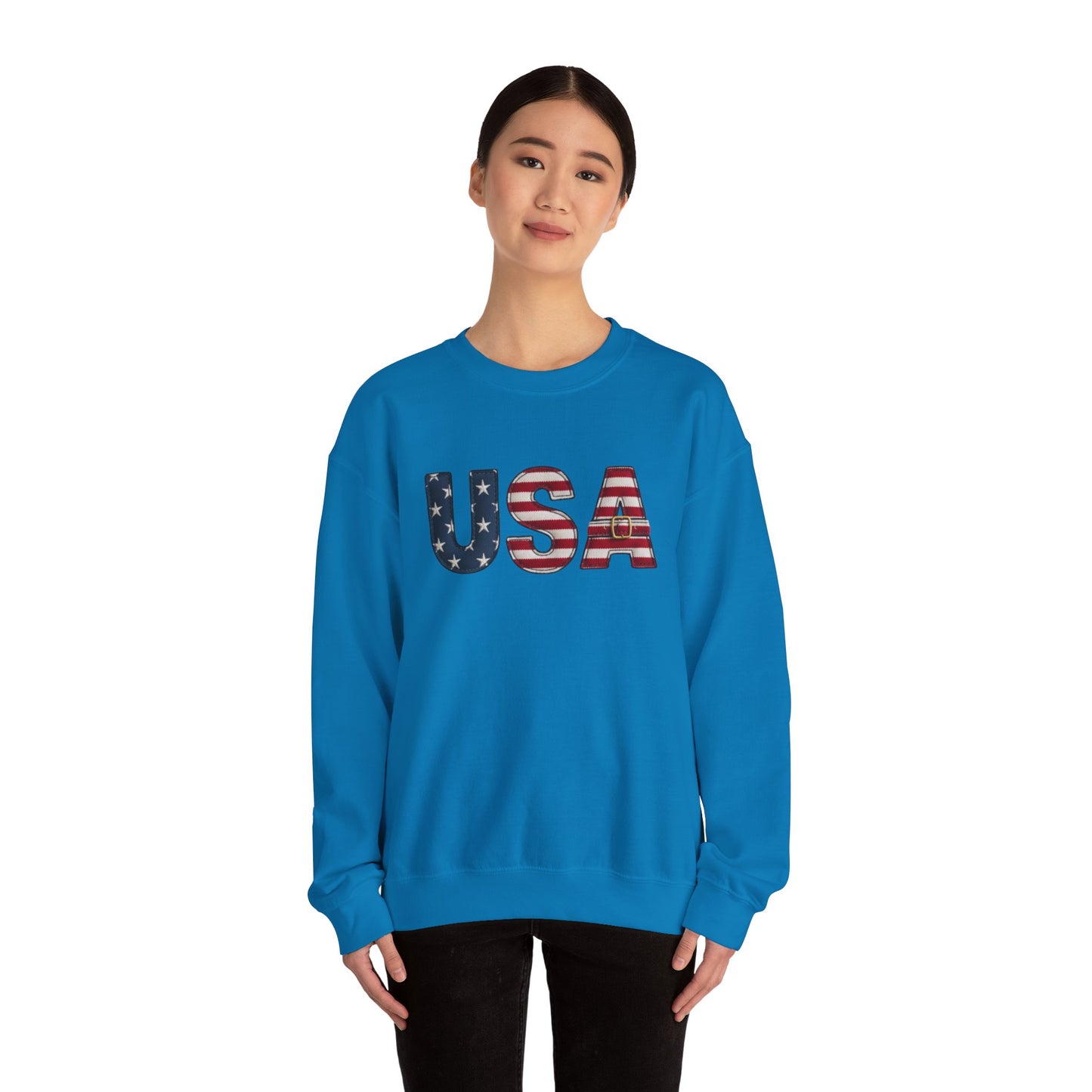 Faux Patchwork USA Sweatshirt, Patriotic Quilt Style Top, Rustic Americana Crewneck, 4th of July Shirt, Country USA Sweater, Vintage Flag Top