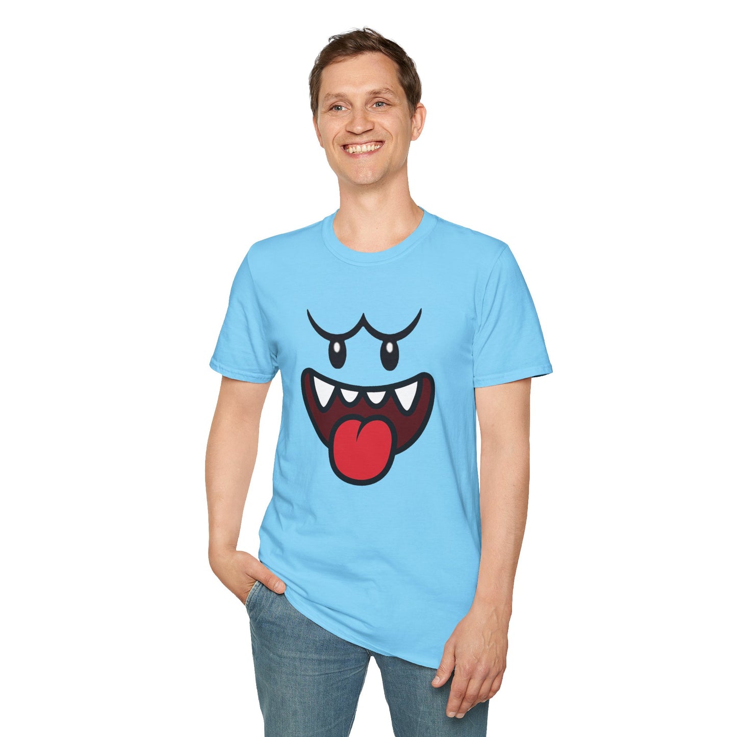 Ghost Face Graphic T-Shirt – Funny Spooky Cute Retro Halloween Tee, Y2K Nostalgia Bold Design, Soft Cotton, Fall Gift Shirt
