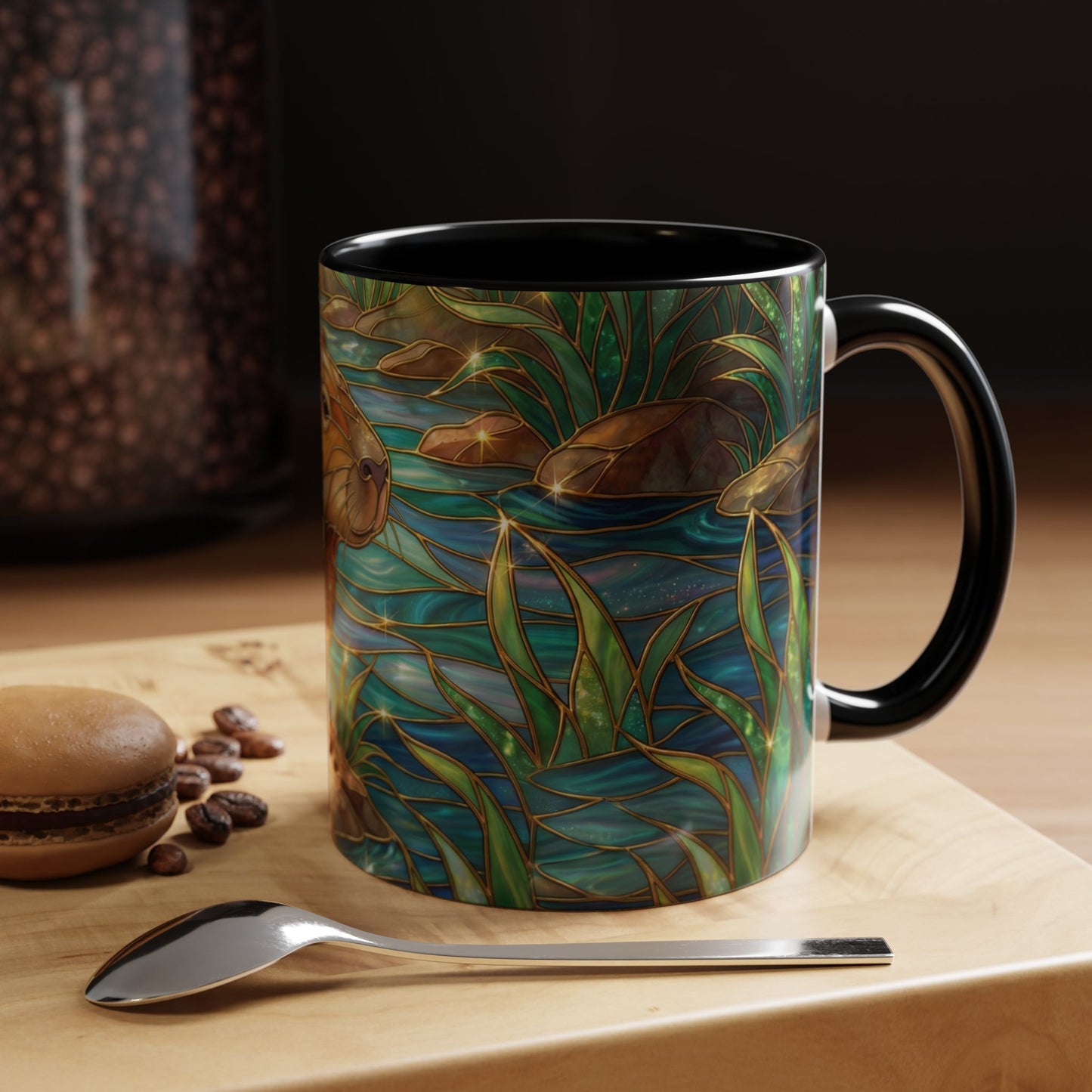 Capybara Coffee Mug, Stained Glass Capybara Mug, Cute Animal Art Mug, Nature Lover Gift, Unique Ceramic Coffee Cup, 11oz 15oz Wildlife Mug