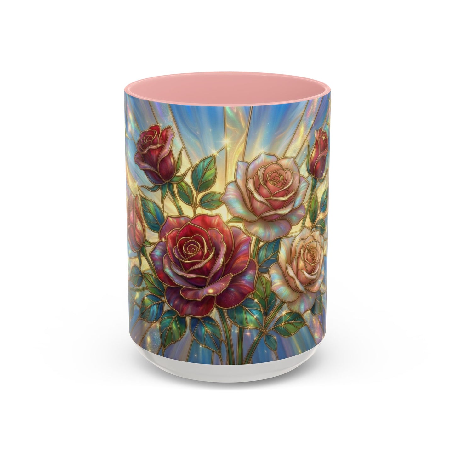 Stained Glass Rose Mug, Floral Art Coffee Cup, Elegant Rose Flower Mug, Blue Gold Glass Style Design, Romantic Gift For Her Decor