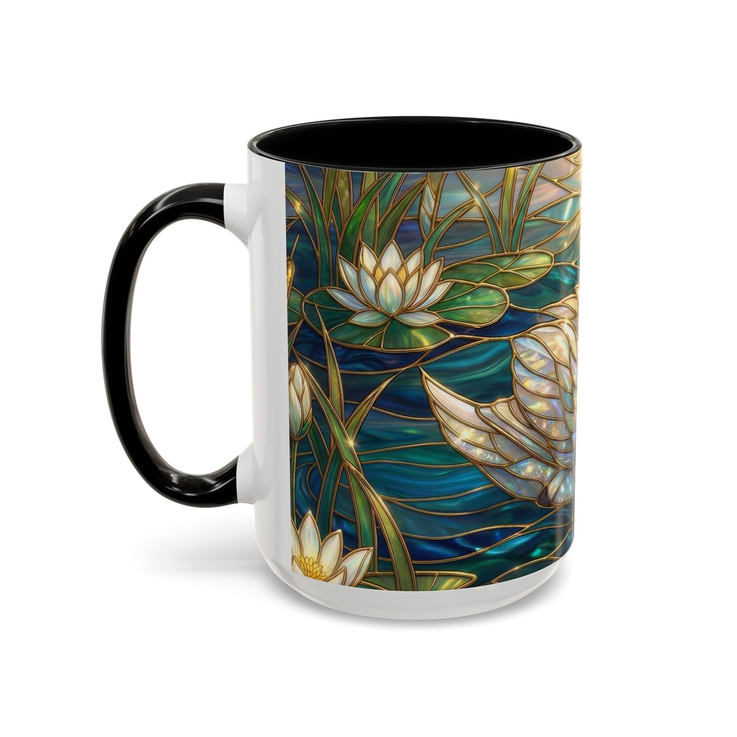 Stained Glass Swan Mug, Swan Coffee Cup, Elegant Swan Art Mug, Nature Decor Gift, Lake Swan Mug, Serene Animal Coffee Cup