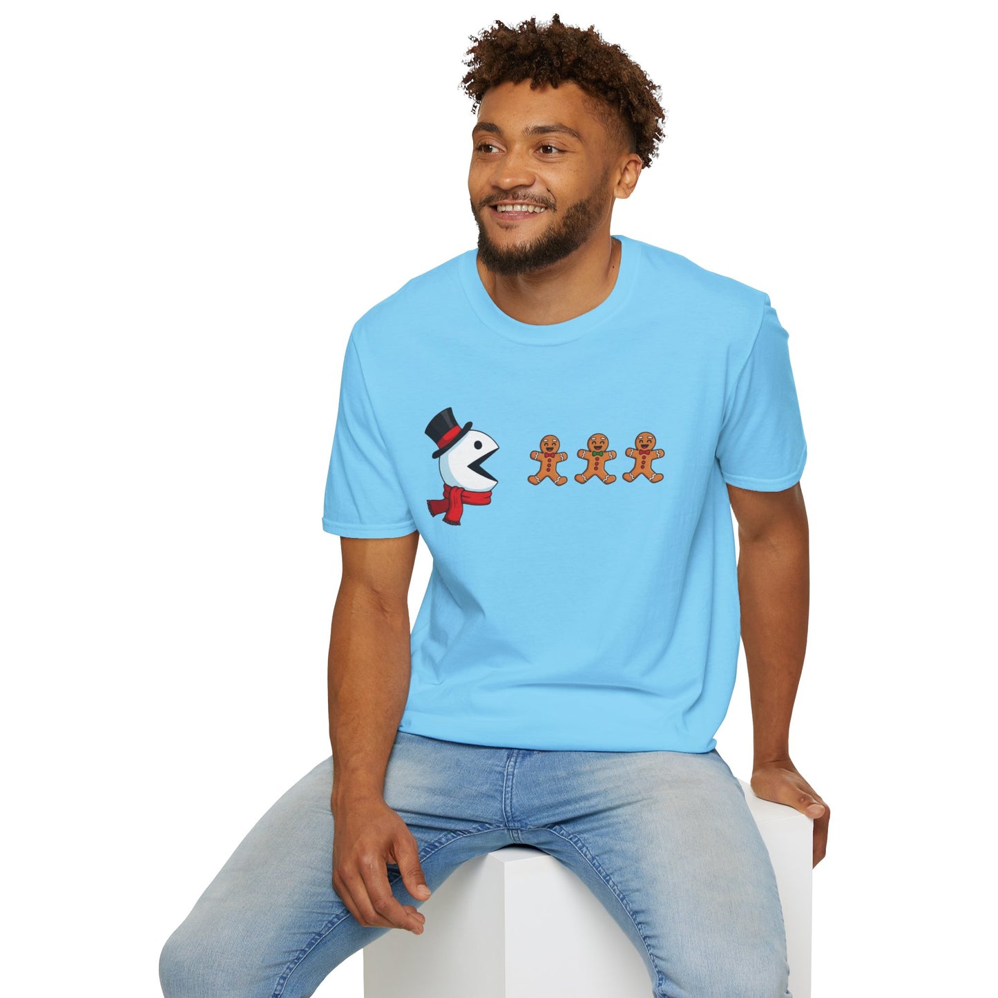 Snowman Pacman Christmas Shirt, Funny Gingerbread Men Tee, Cute Holiday Snowman T-Shirt, Christmas Humor Graphic Tee, Winter Holiday Shirt