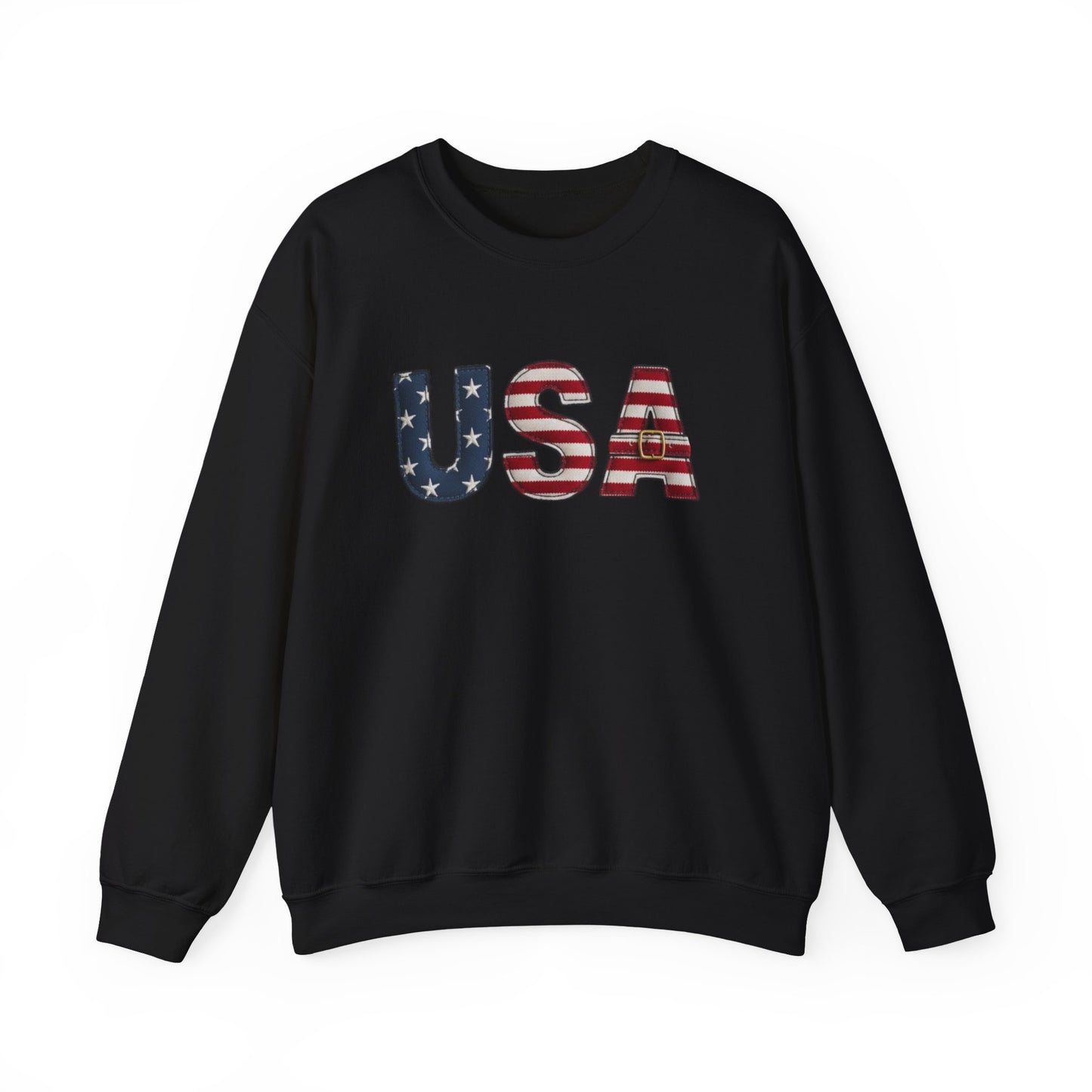 Faux Patchwork USA Sweatshirt, Patriotic Quilt Style Top, Rustic Americana Crewneck, 4th of July Shirt, Country USA Sweater, Vintage Flag Top