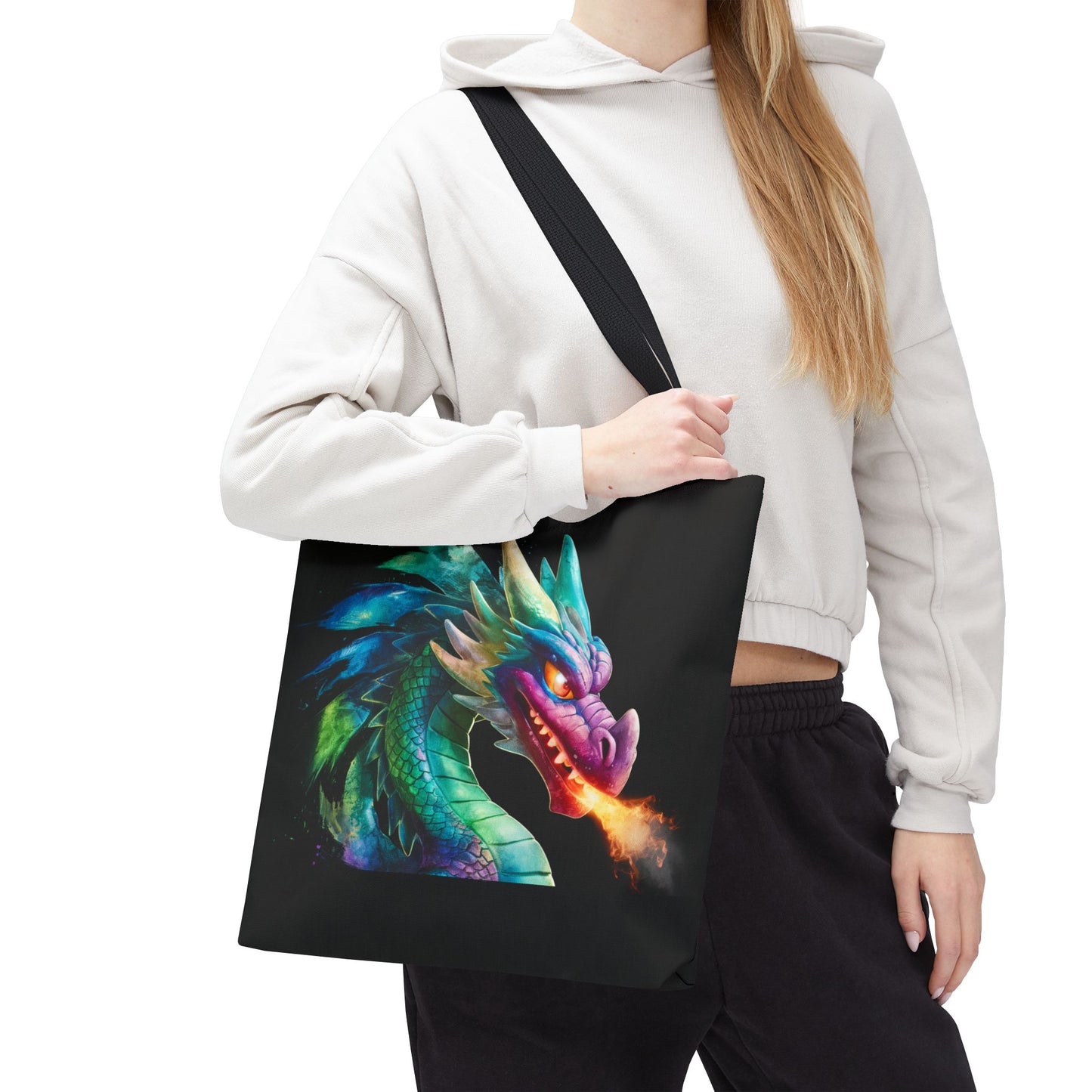 Double-Sided Fierce Dragon Canvas Tote - Colorful Fire-Breathing Fantasy, Eco Reusable Bag, Gift for Dragon Lover