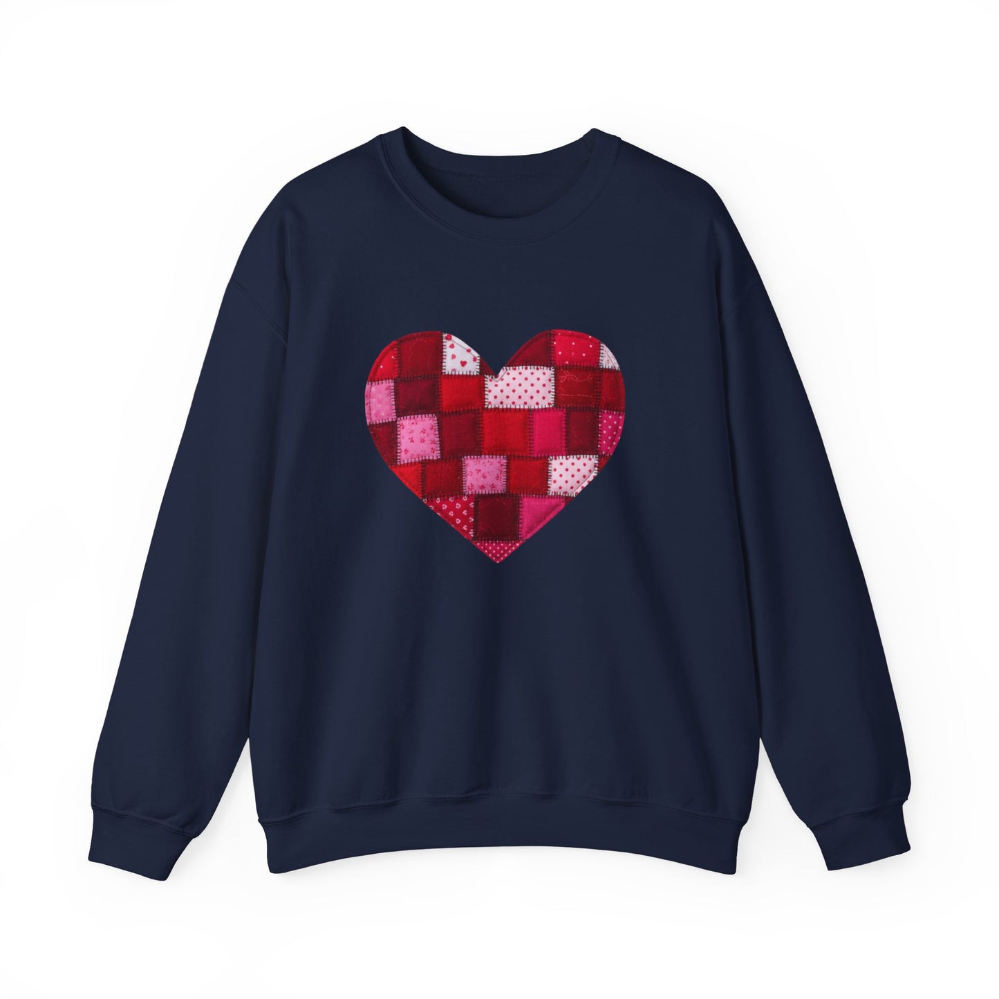 Faux Patchwork Heart Sweatshirt, Quilted Look Heart Pullover, Cozy Valentine Crewneck, Handmade Style Sweatshirt, Love Heart Shirt, Valentine Gift