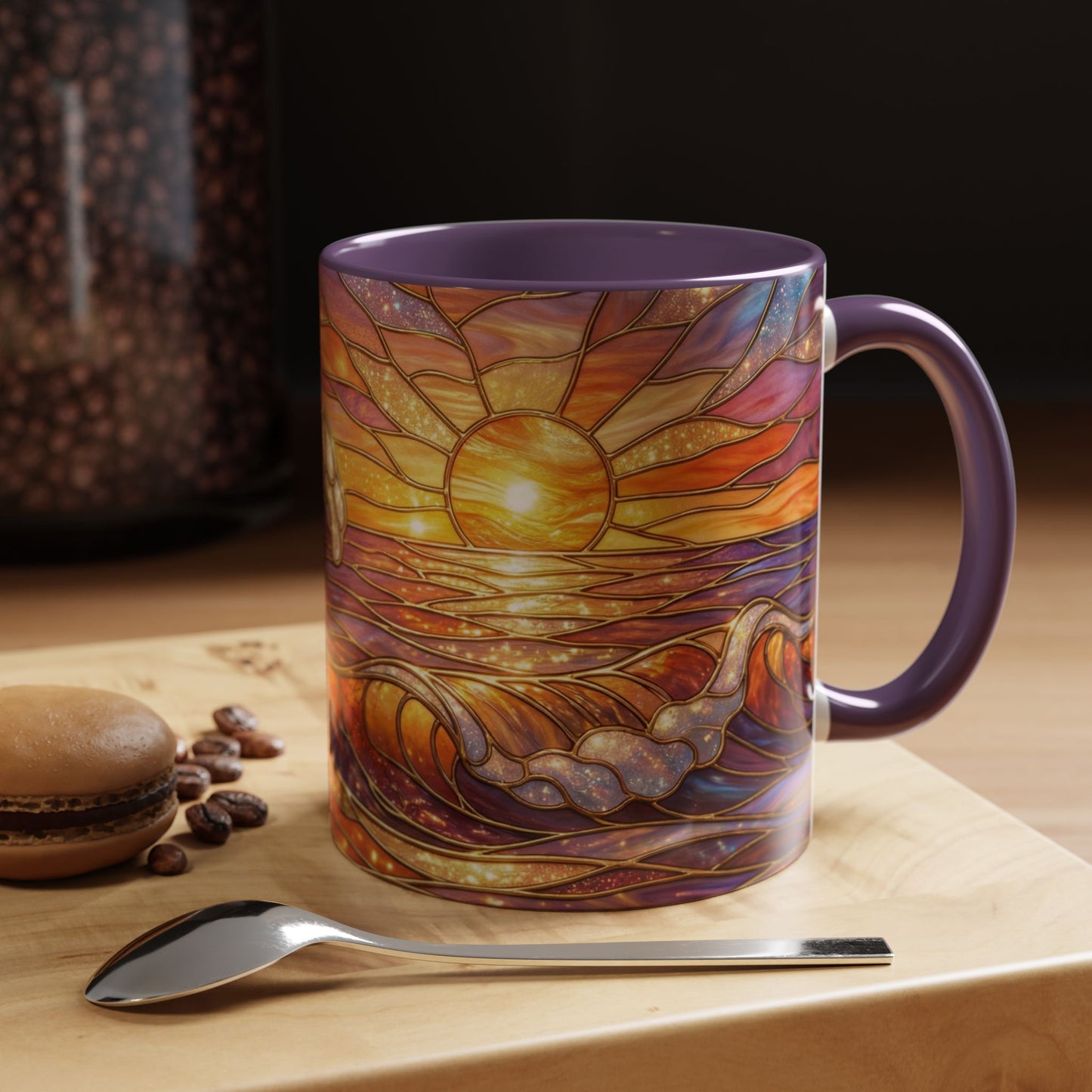 Stained Glass Wave Mug, Ocean Sunset Coffee Cup, Vibrant Beach Art, Sea Lover Gift, Mosaic Tea Cup, Summer Kitchen Decor, Nature Drinkware