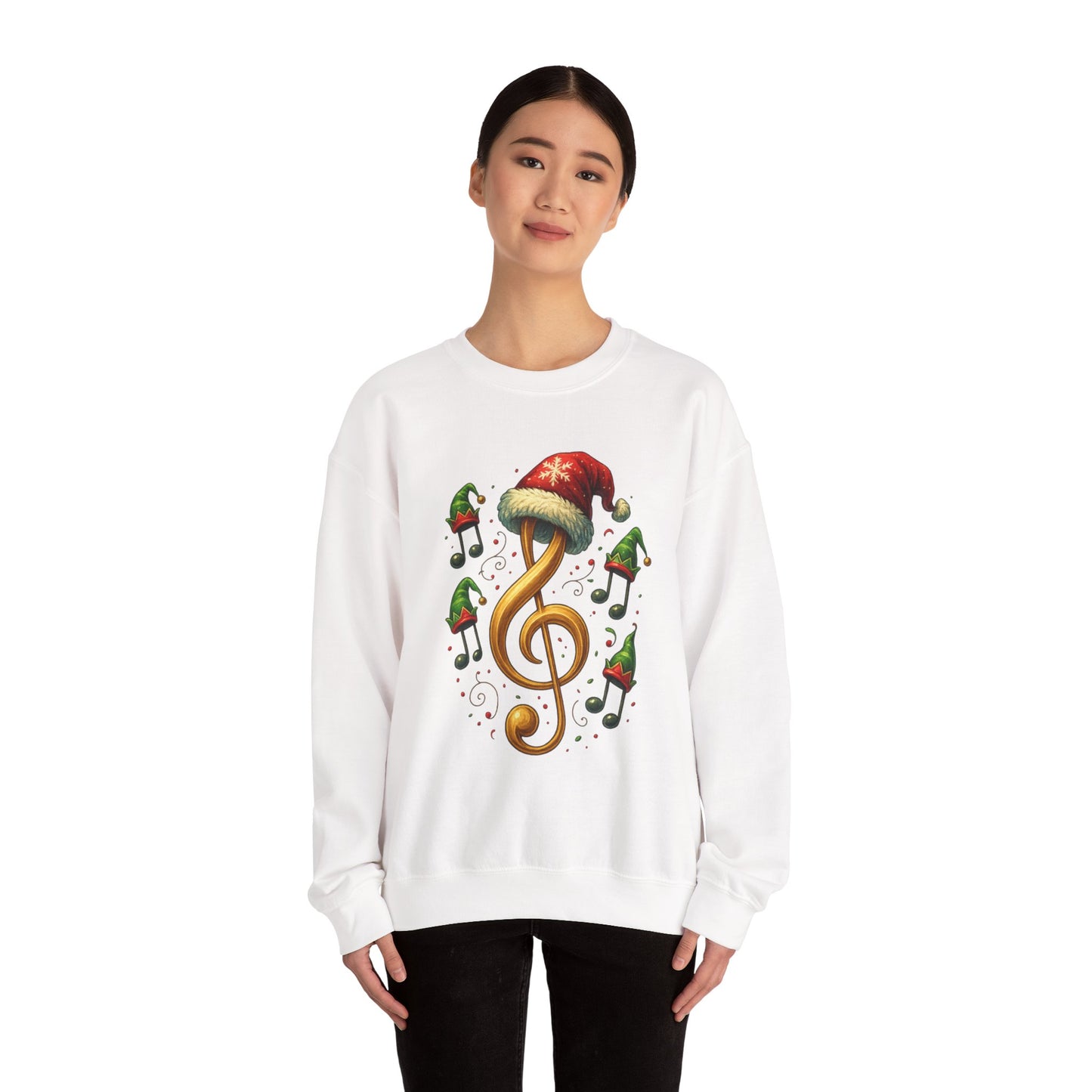 Christmas Music Note Sweatshirt, Holiday Treble Clef Sweater With Santa Hat, Festive Music Lover Gift, Cozy Winter Crewneck Unisex Top