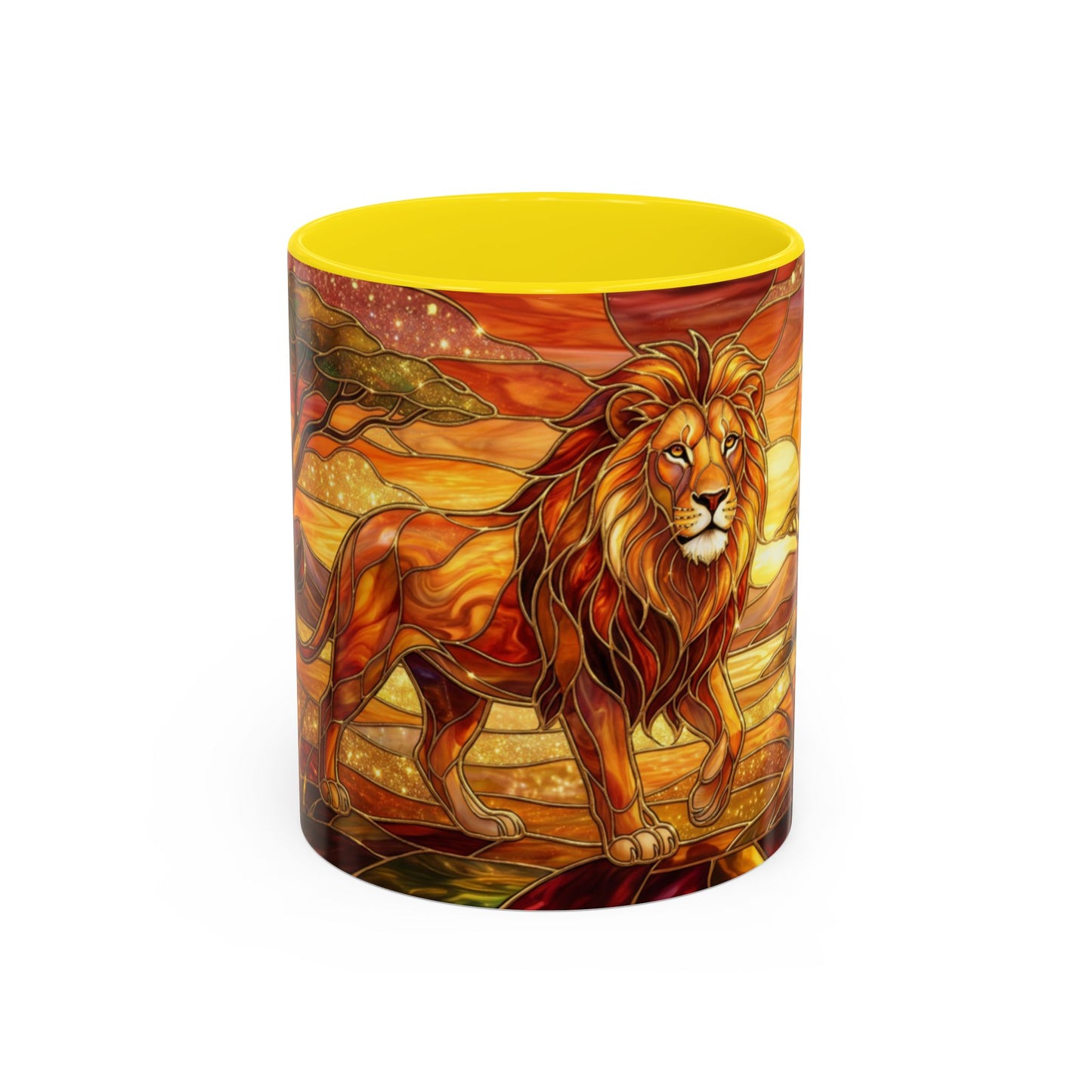 Stained Glass Lion Mug, Majestic Lion Coffee Cup, African Sunset Art Mug, Safari Wildlife Gift, Colorful Lion Lover Ceramic Mug