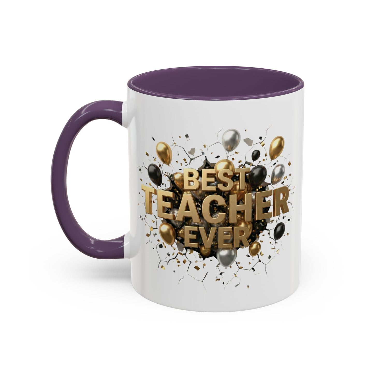 Personalized Teacher Mug, Best Teacher Ever Gift, Custom Educator Coffee Cup, 3D Gold Balloon Design, Teacher Appreciation Present