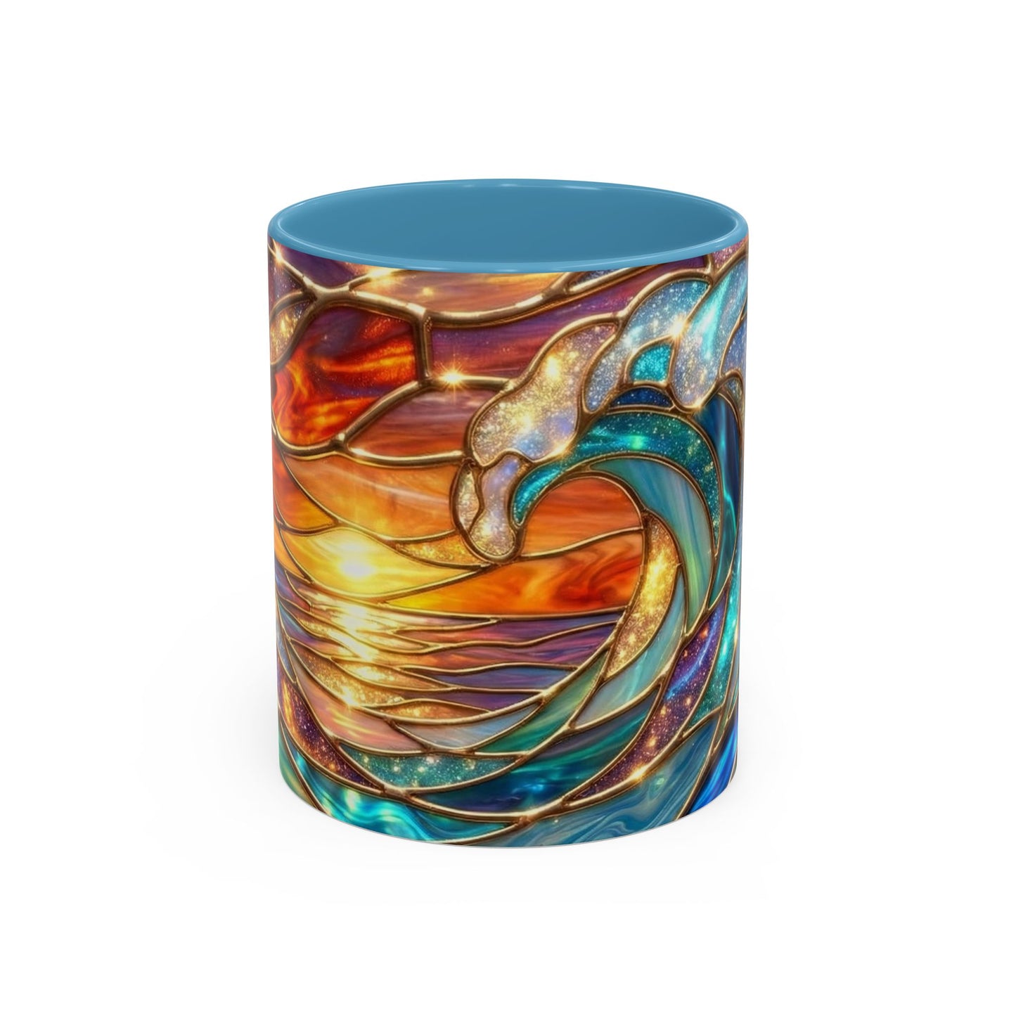 Stained Glass Wave Mug, Cosmic Ocean Coffee Cup, Celestial Sunrise Tea Mug, Surfer Beach Decor Gift, Starry Sea Art, Ocean Lover Cup