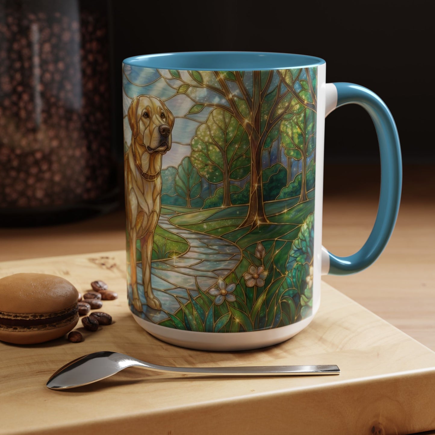 Stained Glass Labrador Mug, Dog Lover Coffee Mug, Labrador Retriever Art Cup, Pet Memorial Gift, Colorful Dog Mug, Nature Art Mug