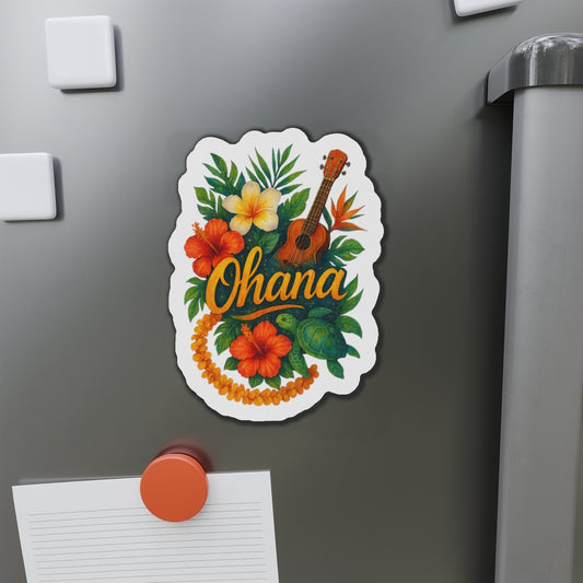 Ohana Magnet - Retro Hawaiian Sea Turtle & Palm Tree Magnet for Fridge or Locker - Tropical Family Gift, Beach Aesthetic Home Decor