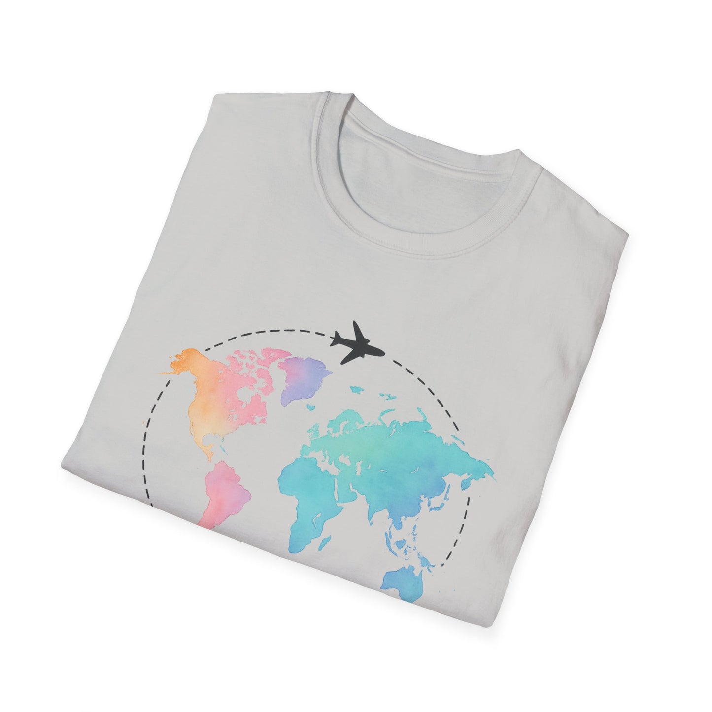 Adventure Awaits Travel Shirt | Watercolor World Map Tee for Women and Men | Wanderlust Gift for Travelers, Hikers, Campers, Beach Lovers