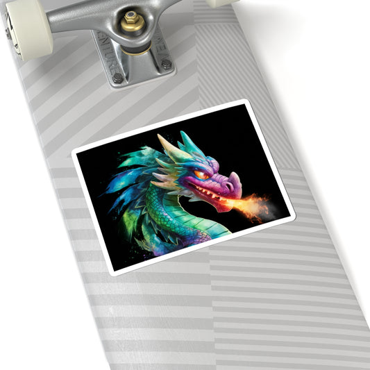 Colorful Fire Dragon Sticker - Waterproof Vinyl Kiss‑Cut Mythical Dragon Decal for Laptop, Skateboard & Water Bottle - Fantasy Art Gift