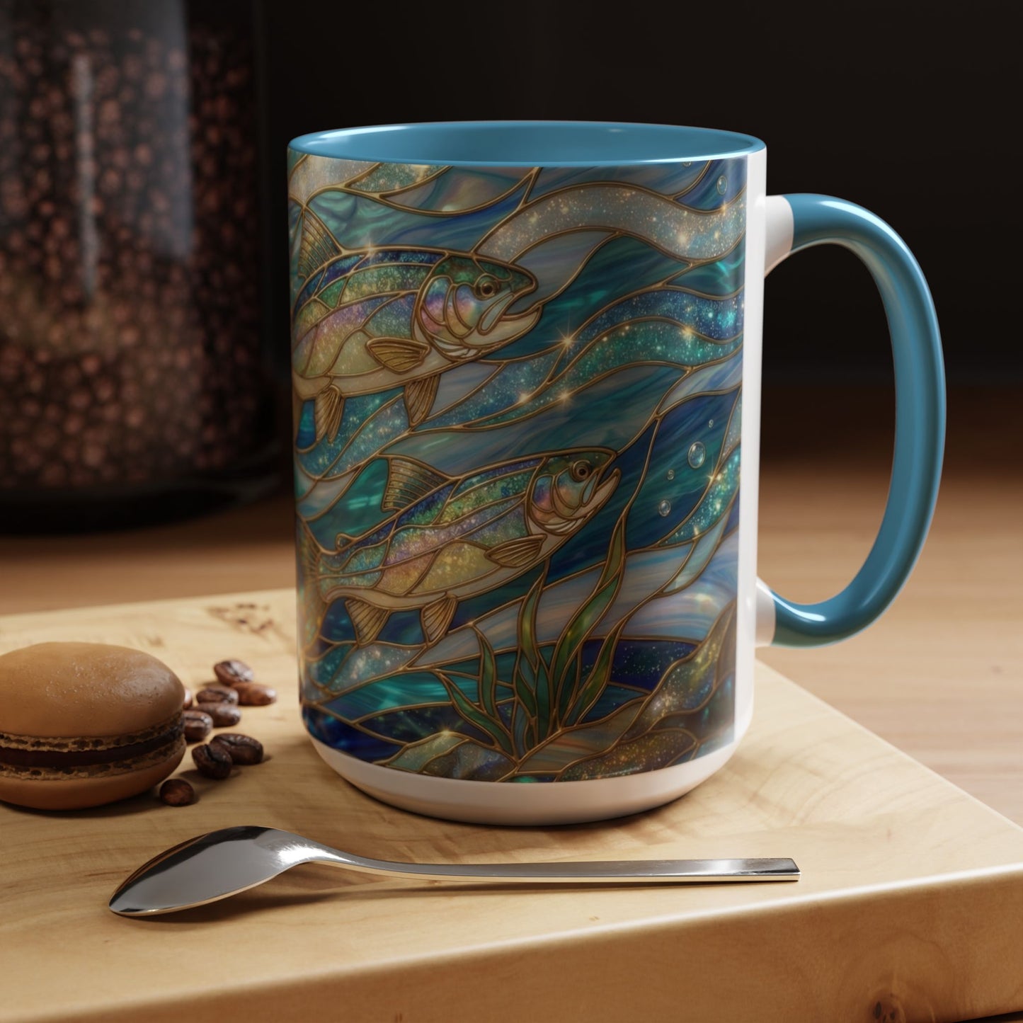 Stained Glass Fish Mug, Fishing Coffee Mug, Trout Art Mug, Fisherman Gift Cup, Wildlife Nature Mug, Angler Gift Mug