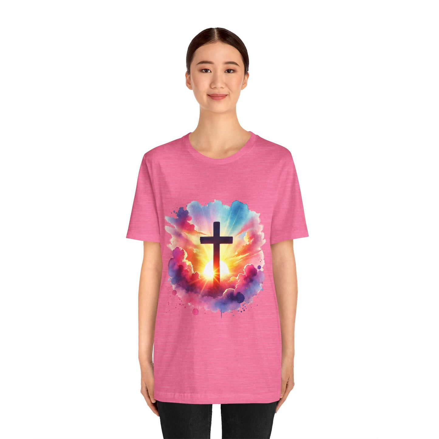 Faith Cross Sunburst Christian Tee | Inspirational Christian T-Shirt | Colorful Sunrise Cross Shirt | Faith Gifts for Women Men