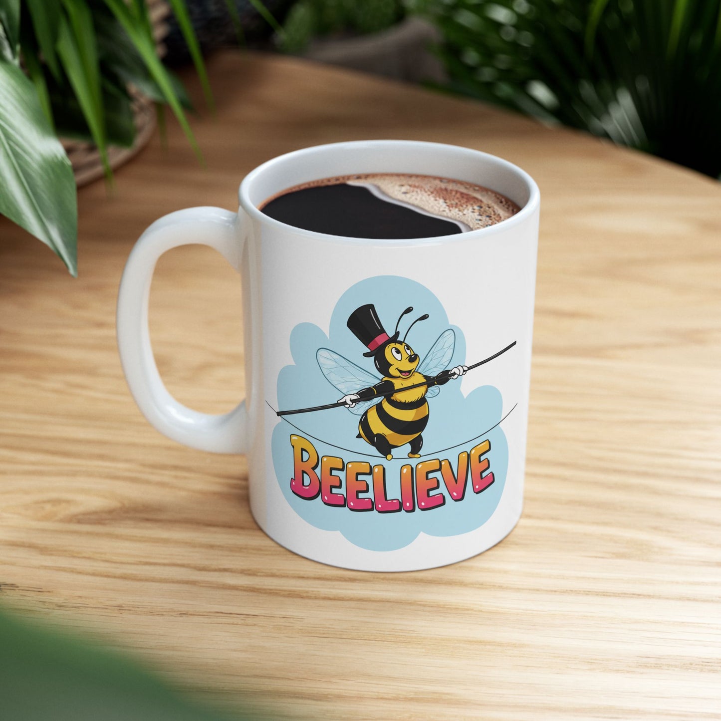 Ceramic Mug - Beelieve Fun Pun Bee Tightrope Design