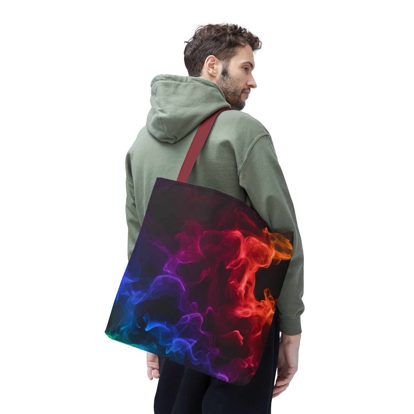 Chromatic Ember Tote Bag, Colorful Smoke Art Design With Red, Blue, And Orange Hues, Abstract Reusable Tote For Artists, Gifts, And Everyday Use