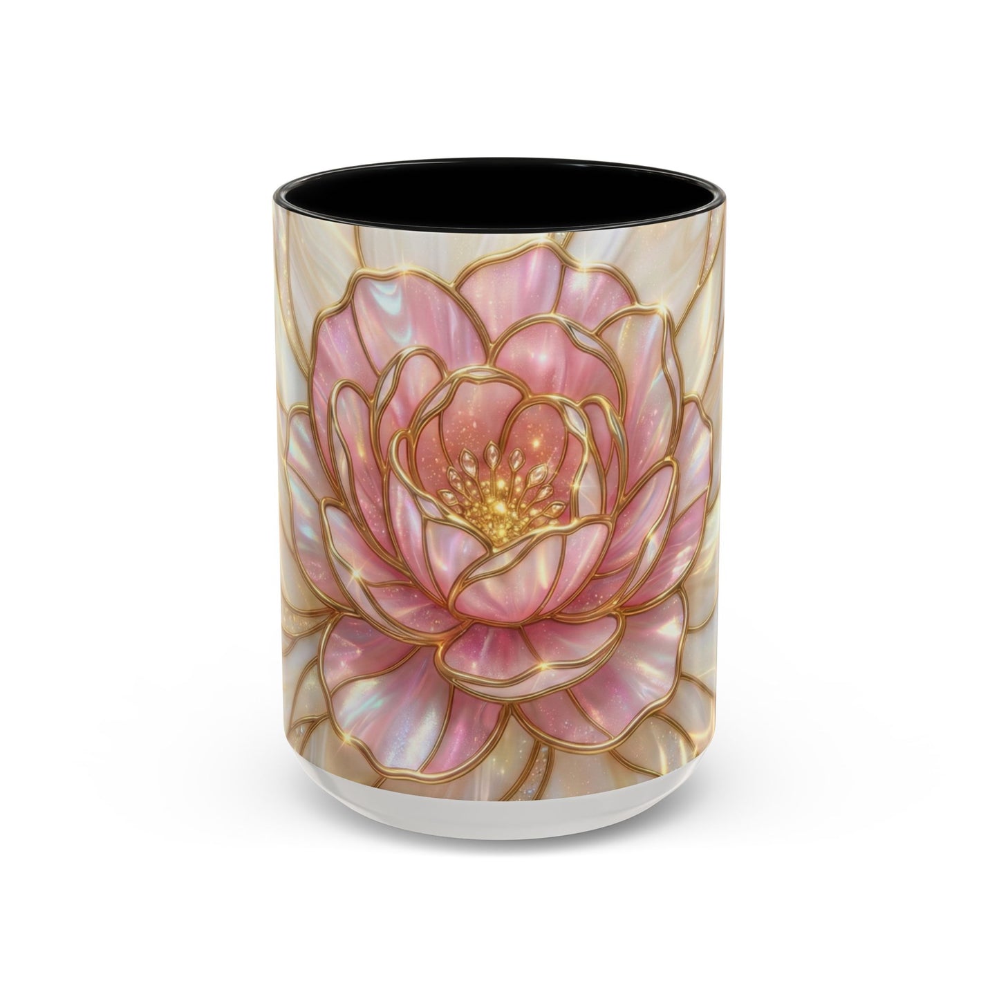 Pink Peony Stained Glass Mug, Gold Floral Coffee Cup, Elegant Flower Gift For Her, Fairycore Tea Cup, Mothers Day Present, Pearl Art Decor