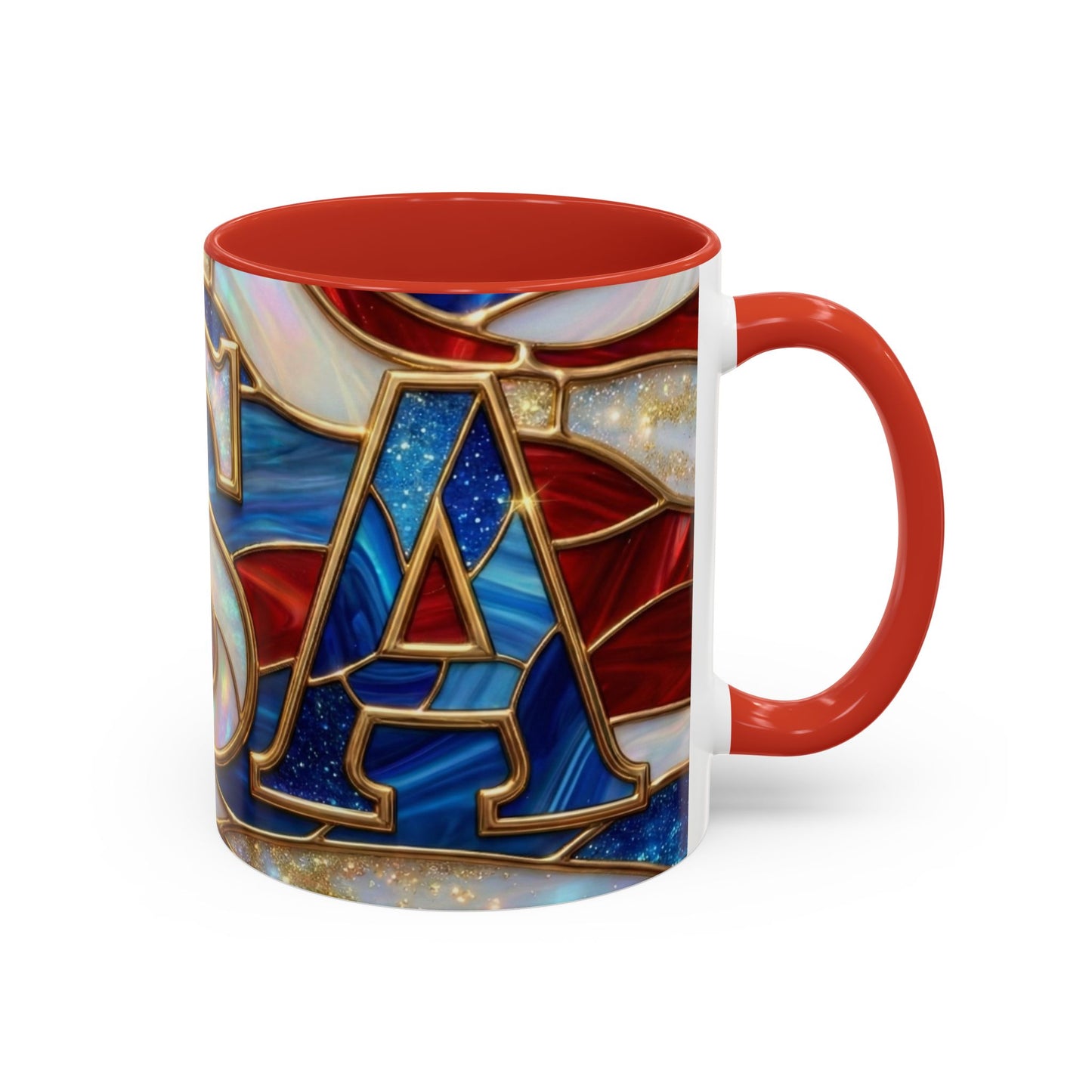 USA Patriotic Coffee Mug, Stained Glass USA Mug, Red White Blue Ceramic Mug, American Flag Style Mug, 11oz 15oz Mug