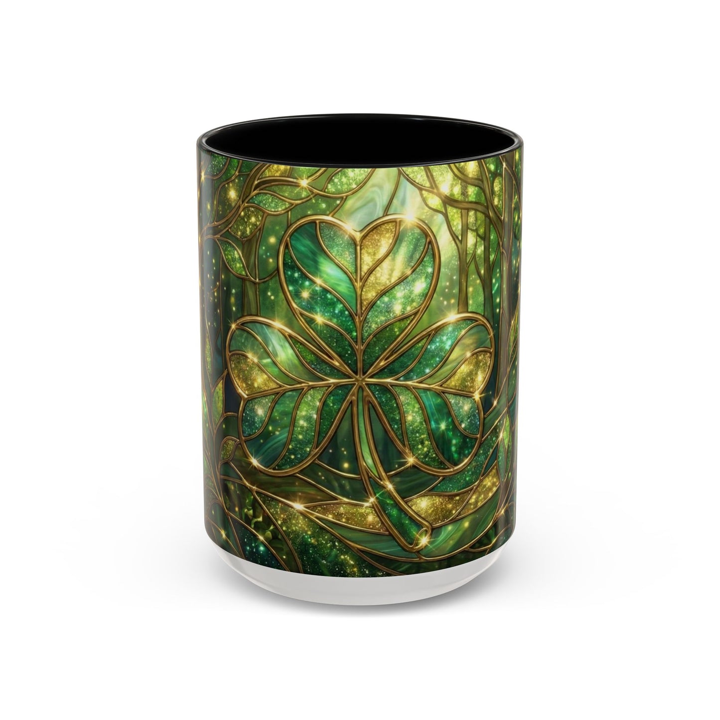 Stained Glass Shamrock Mug, Celtic Irish Coffee Cup, Green Stained Glass Mug, Shamrock Art Mug, St Patrick’s Day Gift
