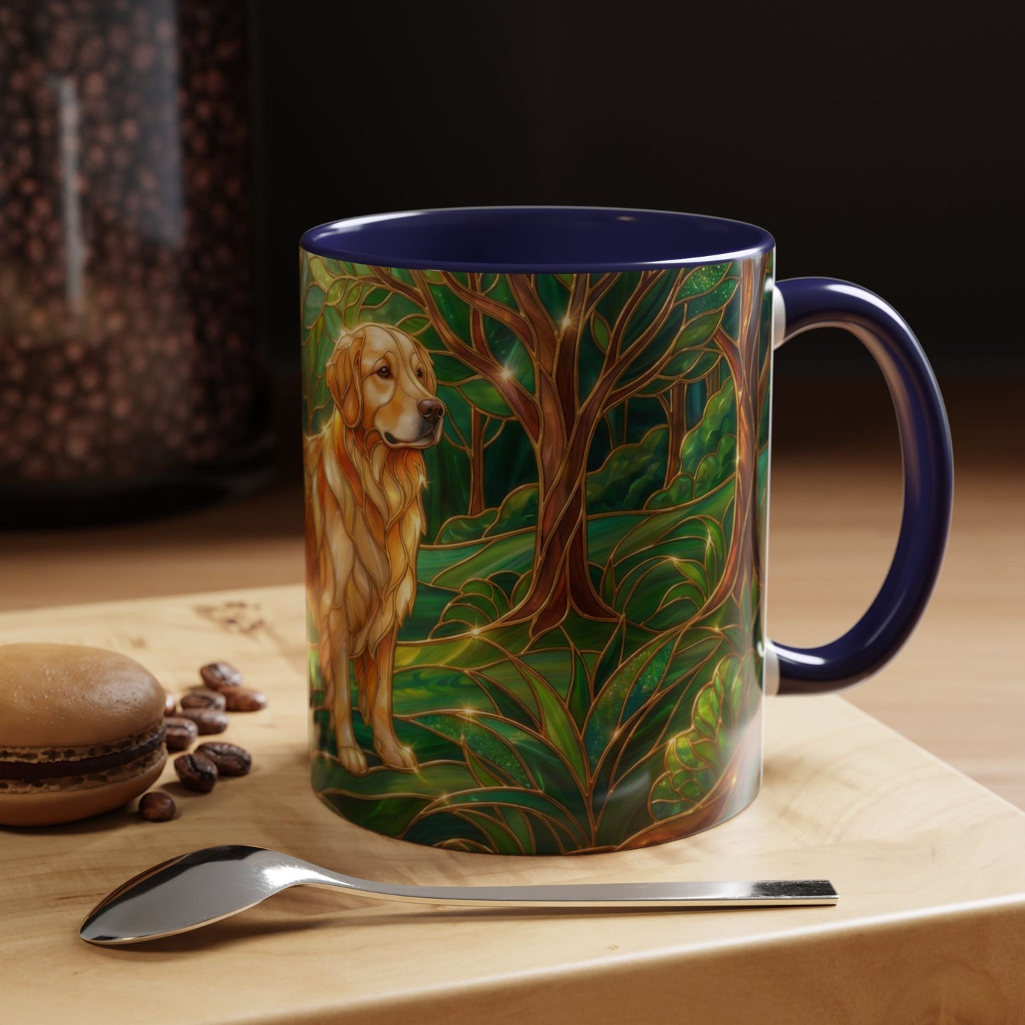 Stained Glass Golden Retriever Mug, Dog Lover Coffee Cup, Forest Dog Art Ceramic Mug, Pet Lover Gift, 11oz 15oz