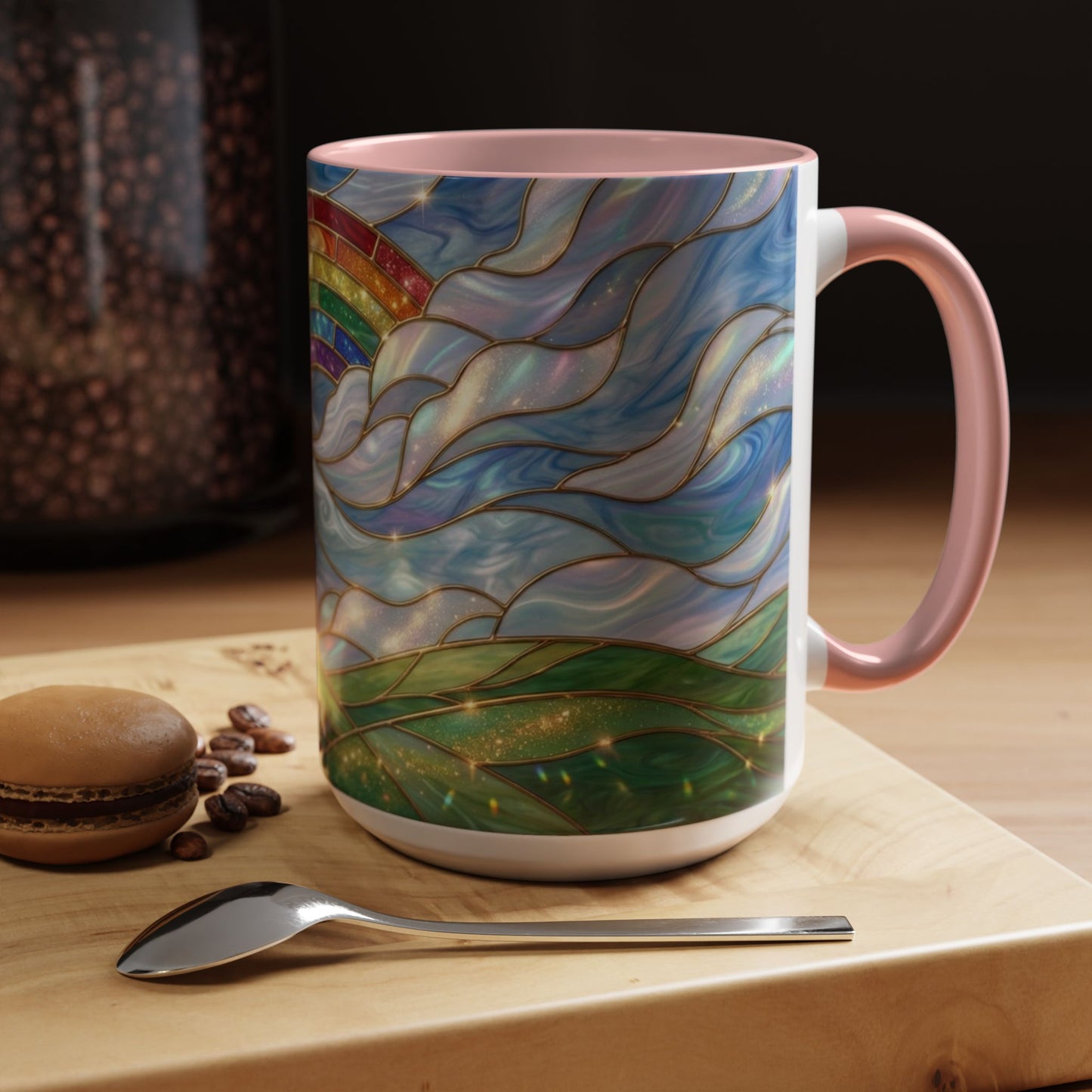 Stained Glass Rainbow Mug, Pot Of Gold Coffee Cup, St Patricks Day Gift, Whimsical Magical Art Mug, Lucky Irish Leprechaun Treasure