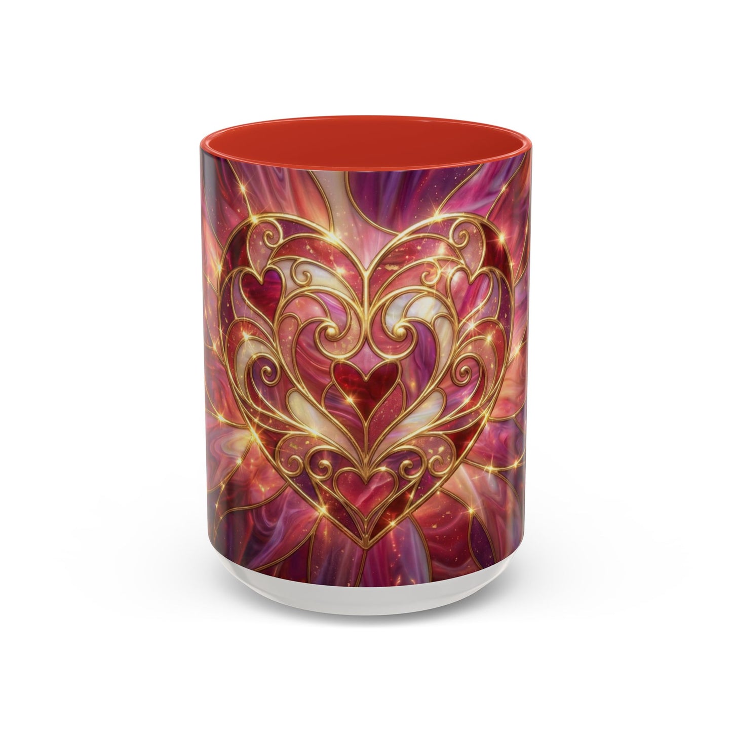 Stained Glass Heart Mug, Romantic Coffee Mug, Valentine Gift Mug, Love Heart Cup, Pink Aesthetic Mug, Anniversary Gift For Her