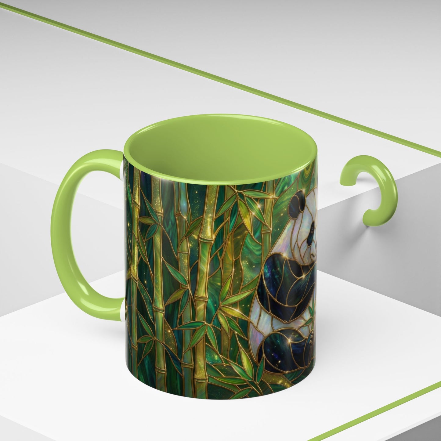 Stained Glass Panda Mug, Panda Coffee Mug, Bamboo Panda Cup, Cute Panda Gift, Nature Animal Mug, Wildlife Art Mug, Panda Lover Gift